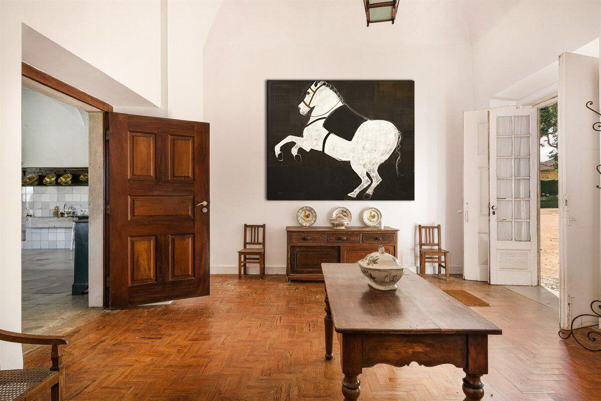 Contemporary Large Horse Painting. Figurative Oil Painting on Belgium Linen - Black Figurative Painting by Rubins J. Spaans