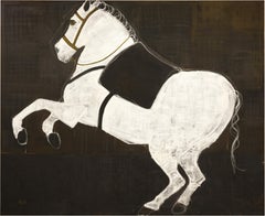 Pintura contemporánea de caballos grandes. Pintura al óleo figurativa sobre lino belga