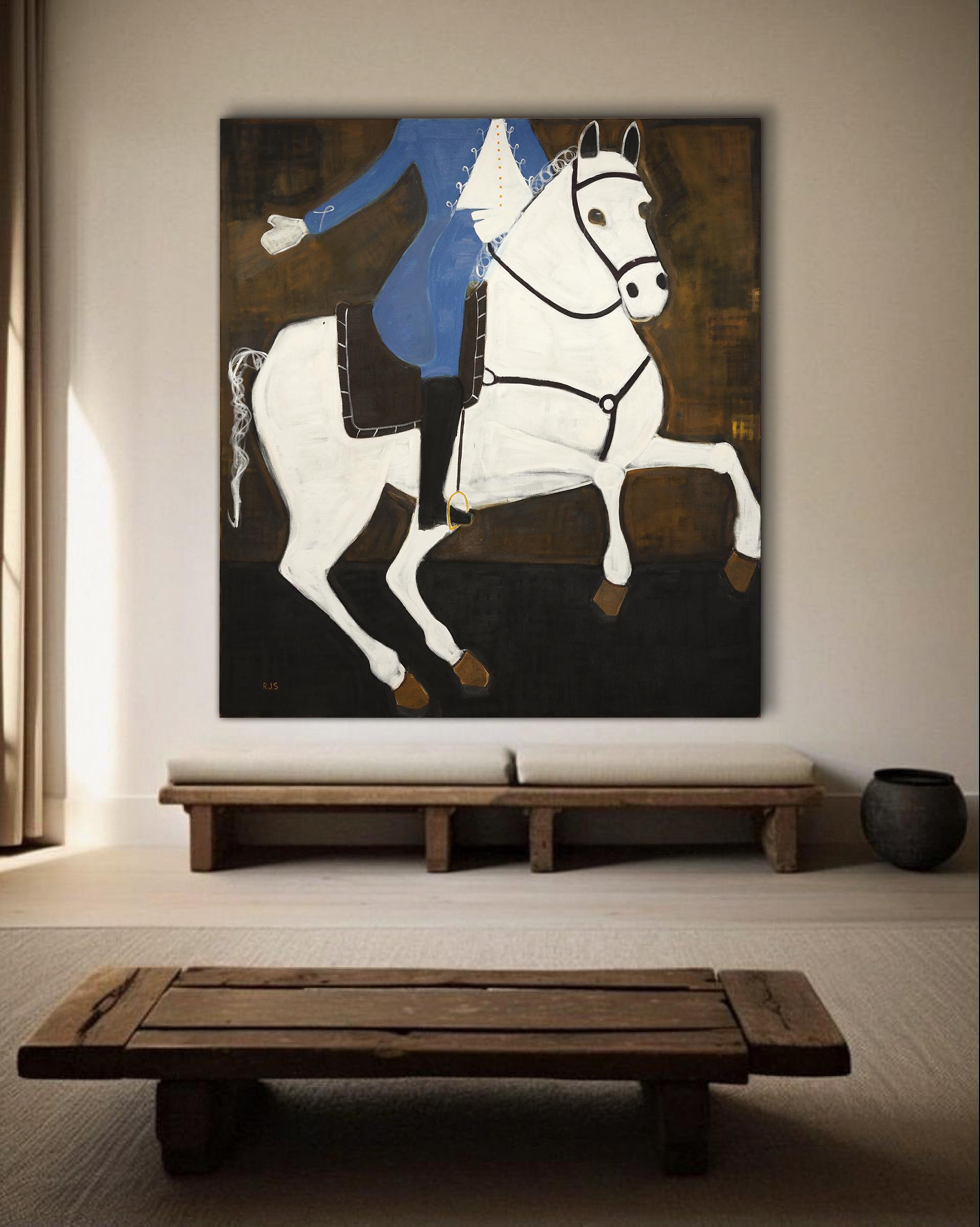 Pintura Ecuestre. Caballo Pintura al óleo sobre lienzo belga sin imprimar 200 x 180 cm - Animal Painting Negro de Rubins J. Spaans