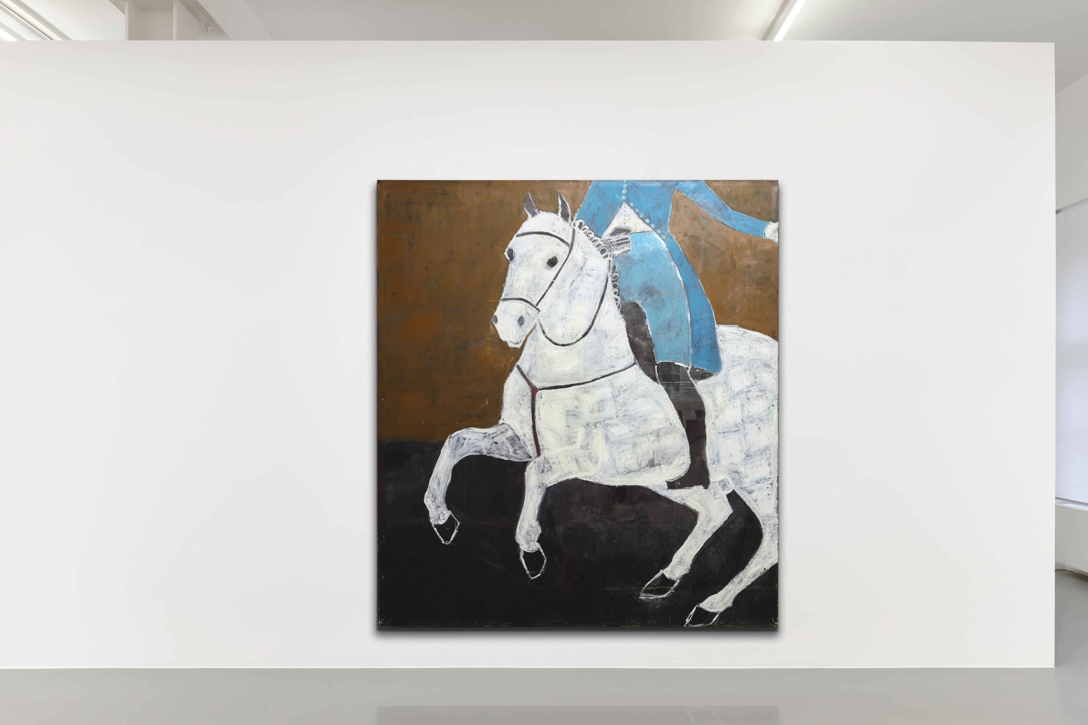 Pittura equestre. Pittura a olio di grandi dimensioni su tela belga non spalmata 200 x 180 cm - Painting di Rubins J. Spaans