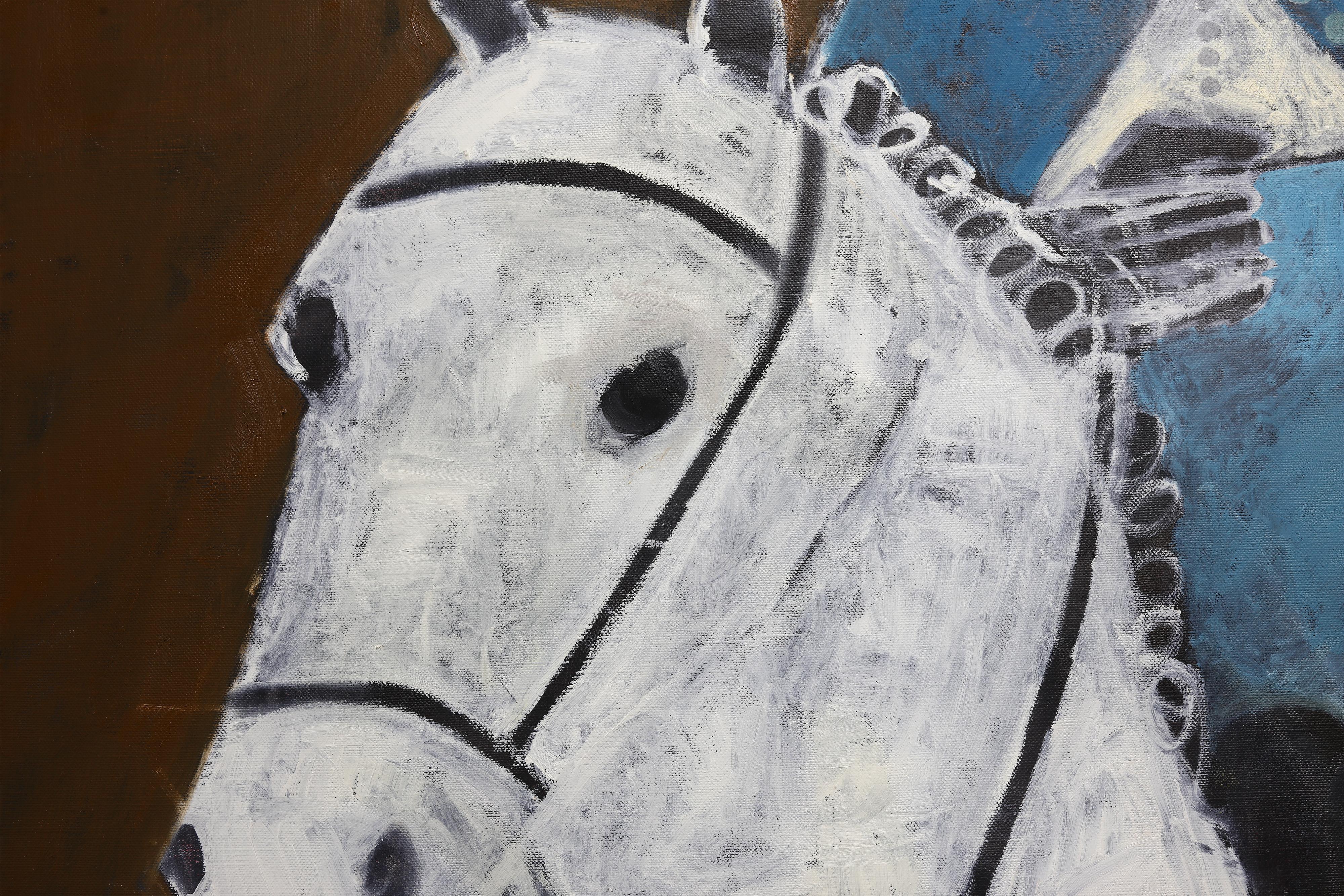 Pittura equestre. Pittura a olio di grandi dimensioni su tela belga non spalmata 200 x 180 cm - Painting Contemporaneo di Rubins J. Spaans