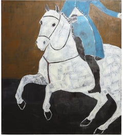 Pittura equestre. Pittura a olio di grandi dimensioni su tela belga non spalmata 200 x 180 cm