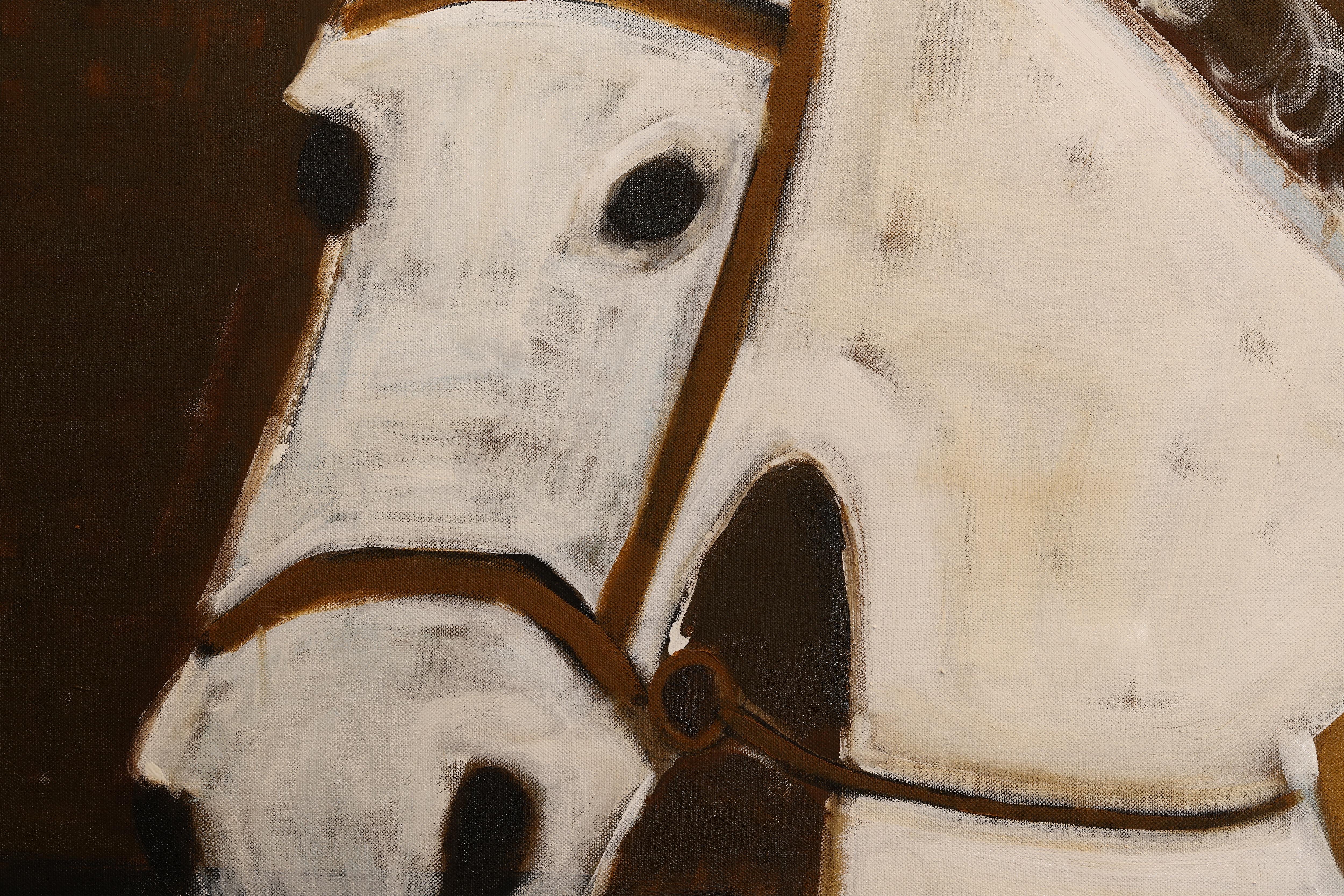 Peinture de chevaux. Peinture à l'huile équestre sur lin belge non apprêté 180 x 220 cm en vente 5