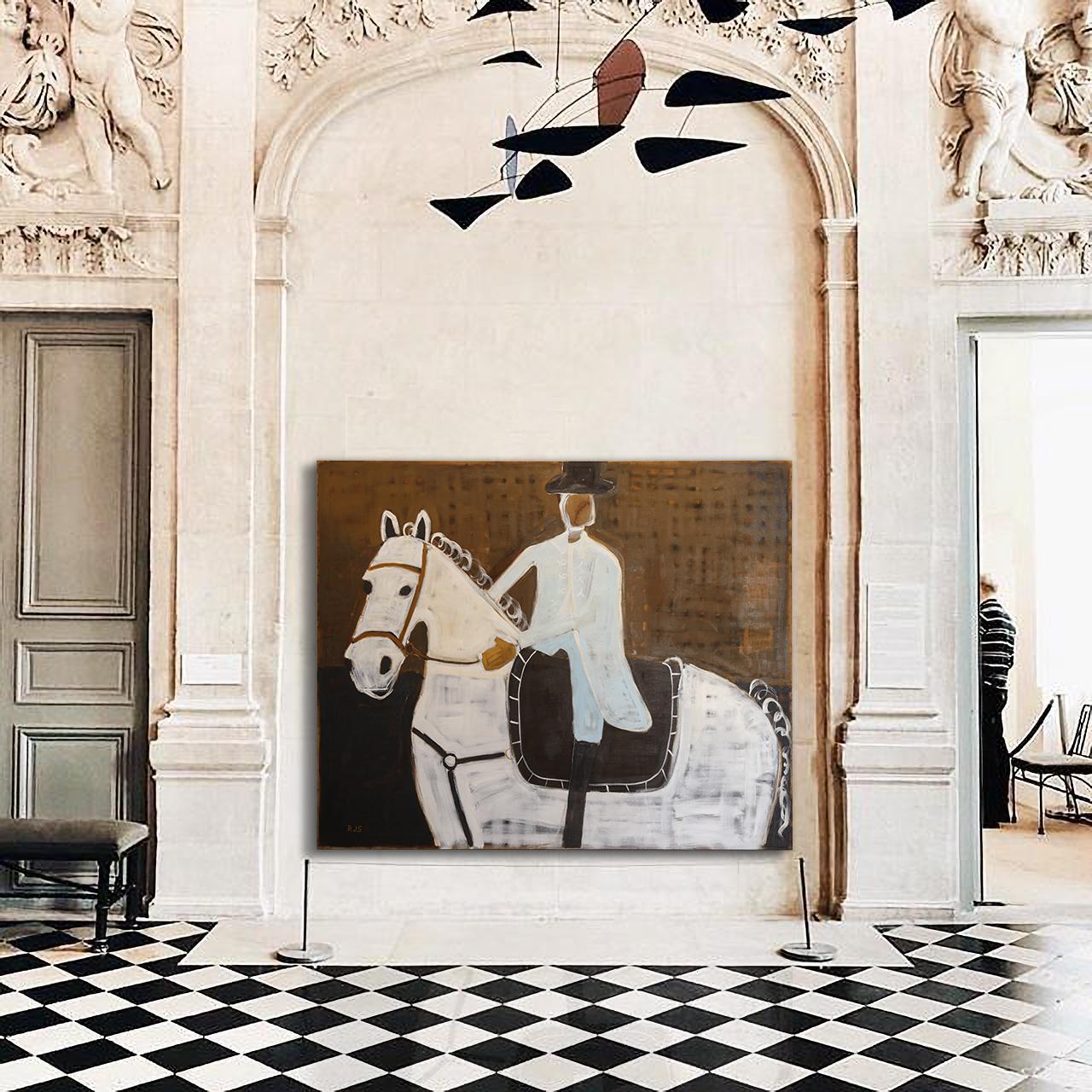 Peinture de chevaux. Peinture à l'huile équestre sur lin belge non apprêté 180 x 220 cm - Painting de Rubins J. Spaans