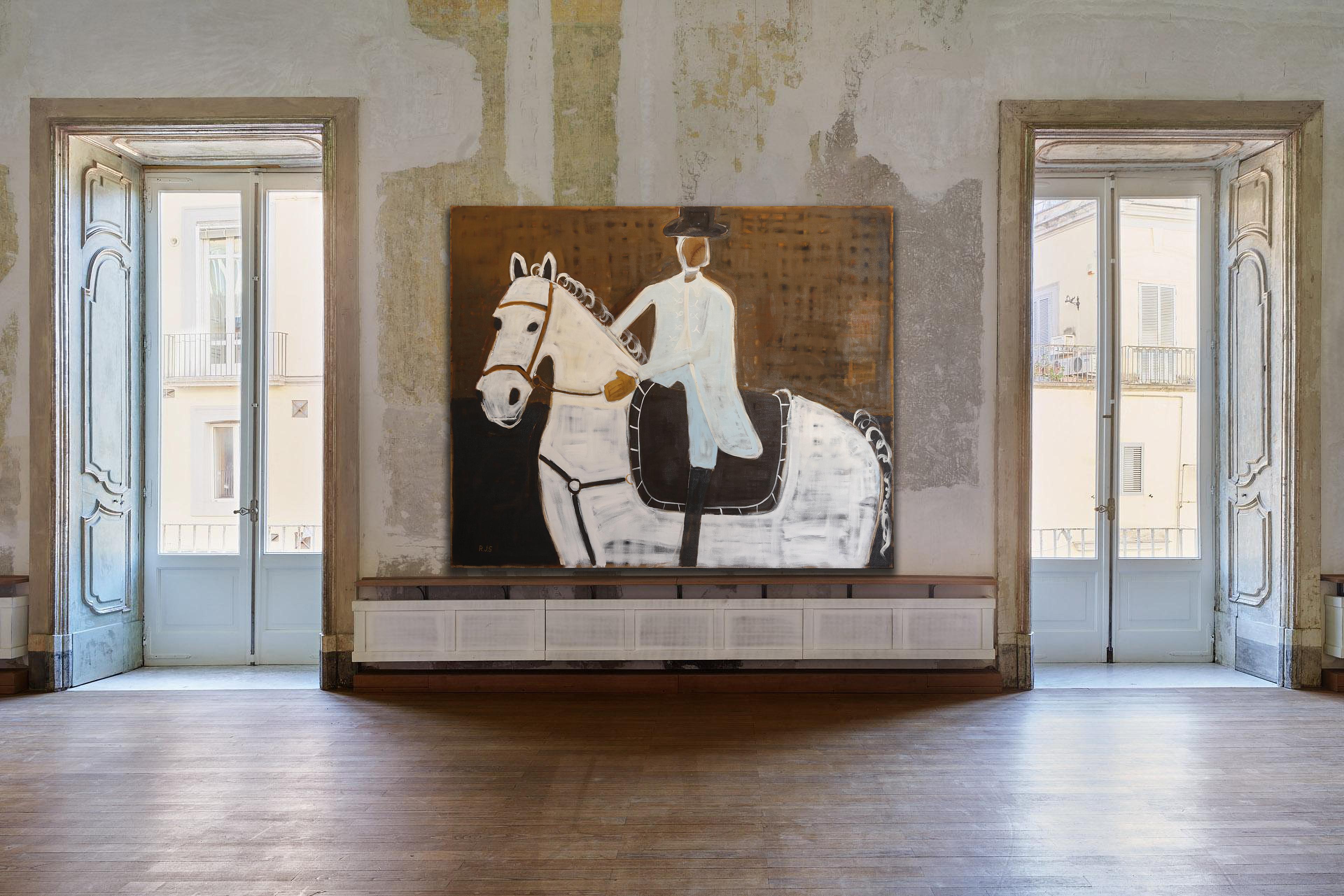 Peinture de chevaux. Peinture à l'huile équestre sur lin belge non apprêté 180 x 220 cm - Contemporain Painting par Rubins J. Spaans