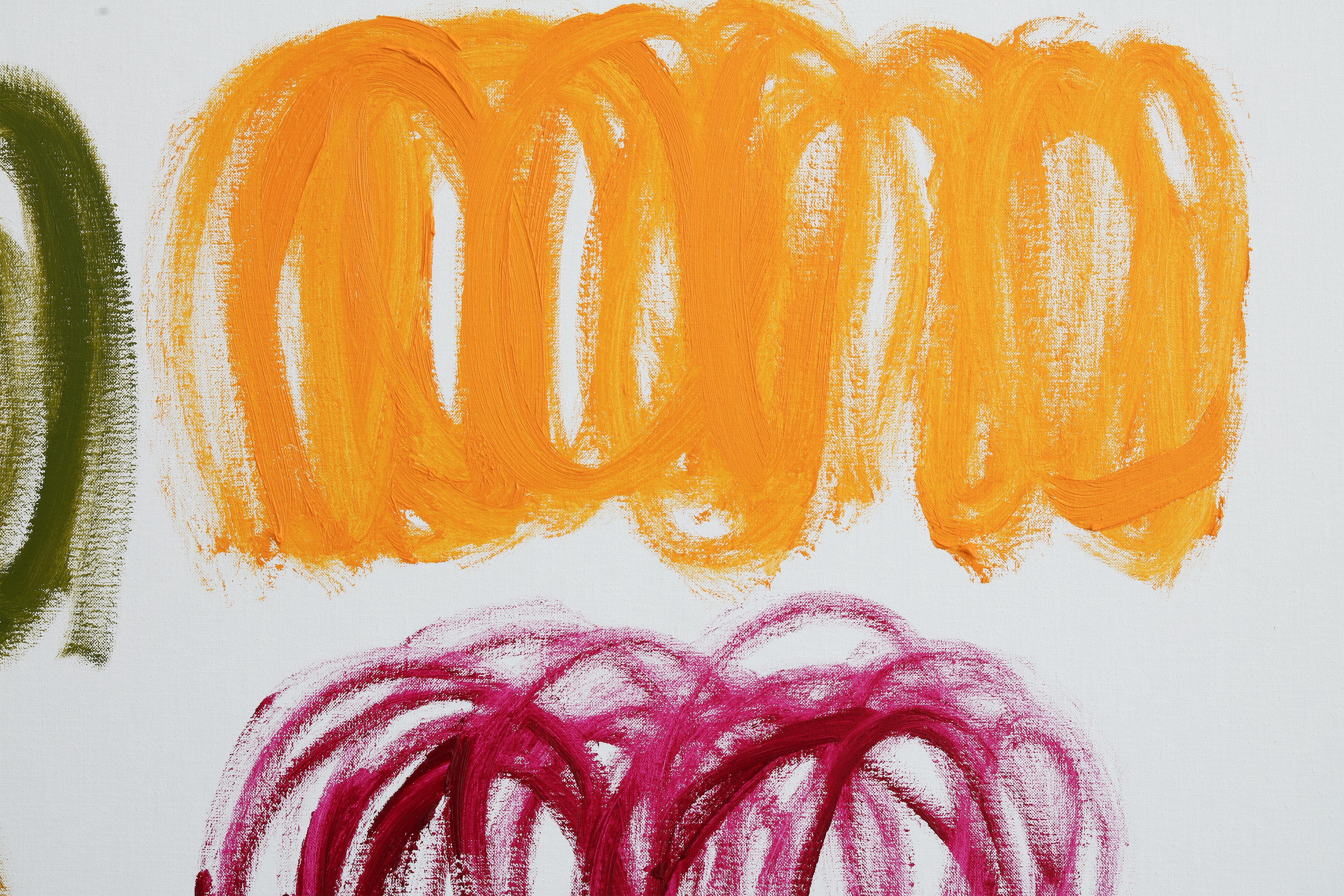 Questo grande dipinto astratto a olio è opera dell'artista contemporaneo e insegnante d'arte olandese Rubins J. Spaans. Un dipinto a olio unico su tela di lino belga della migliore qualità. Il dipinto è uno studio sul colore che riporta lo