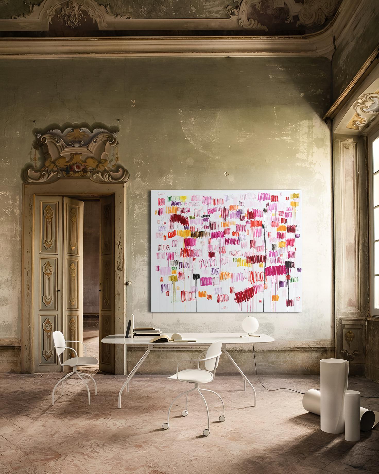 Grande dipinto a olio astratto contemporaneo su tela di lino. 170 x 210 cm - Painting di Rubins J. Spaans