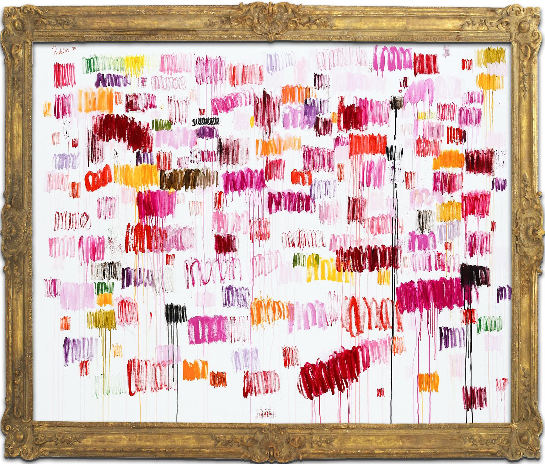 Grande dipinto a olio astratto contemporaneo su tela di lino. 170 x 210 cm