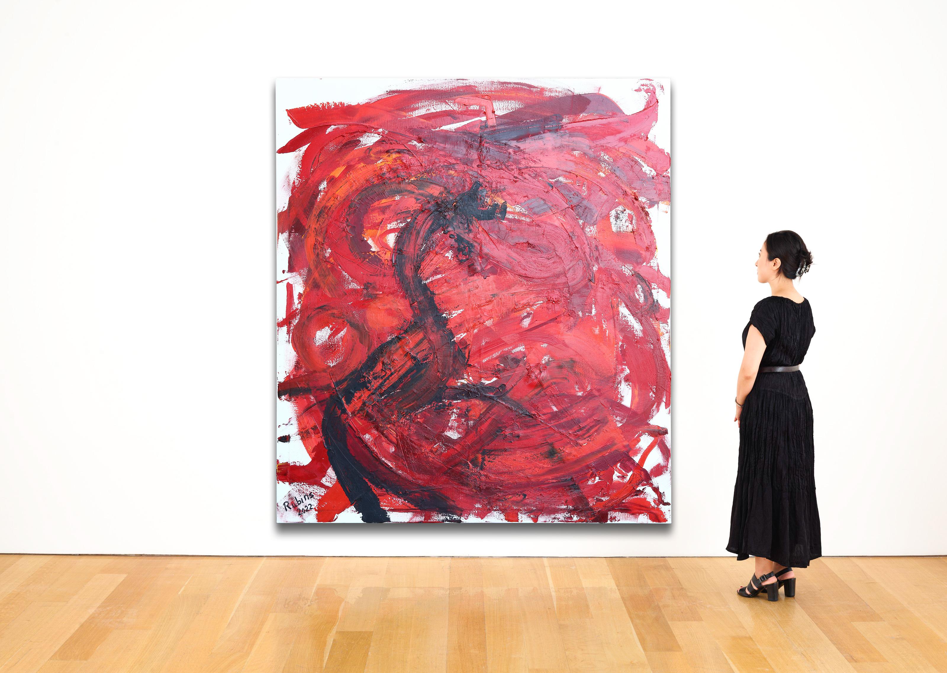 Questo grande dipinto astratto a olio è opera dell'artista contemporaneo e insegnante d'arte olandese Rubins J. Spaans. Un dipinto a olio unico su tela di lino belga della migliore qualità. Il dipinto è uno studio sul colore che riporta lo