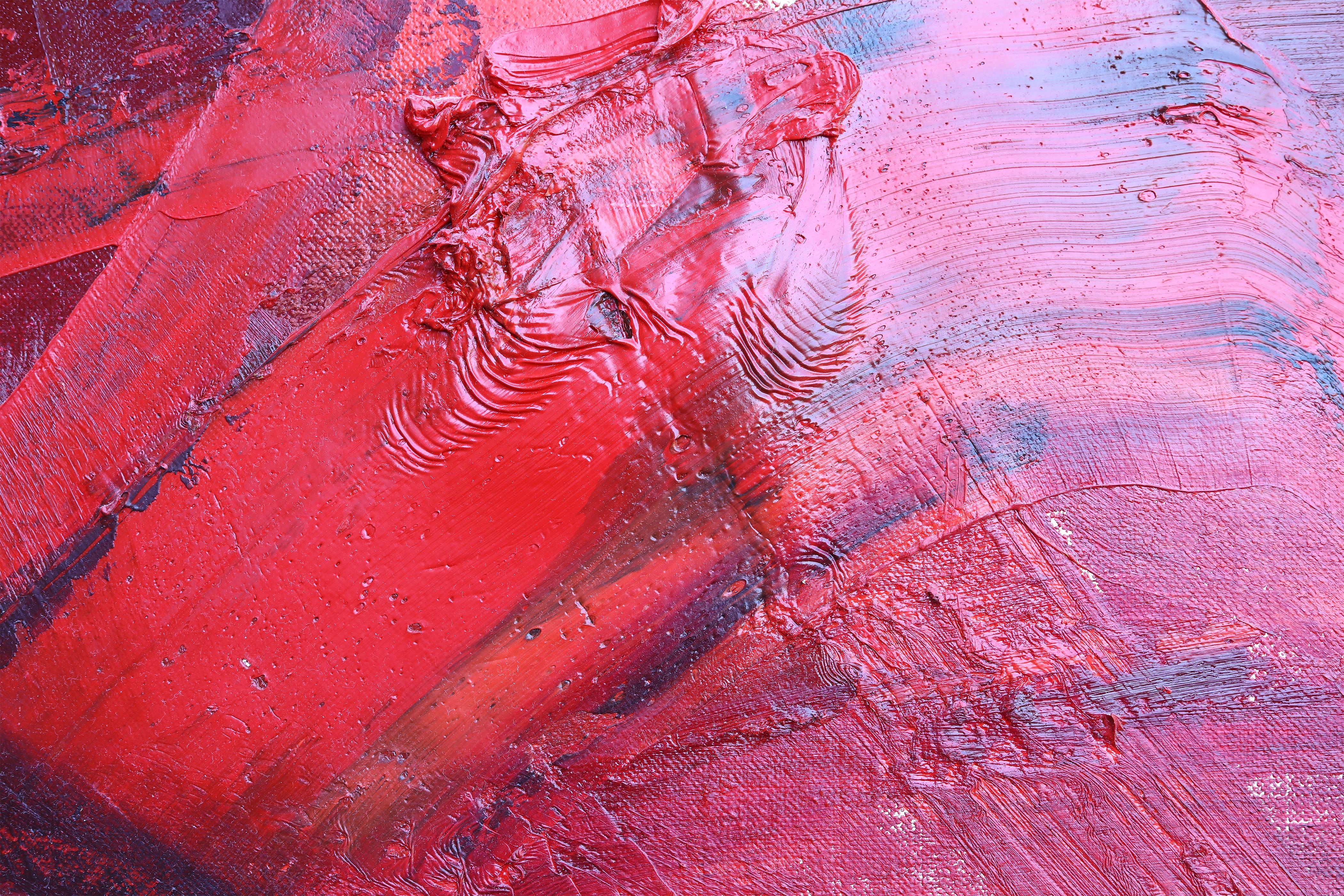 Grande dipinto astratto contemporaneo con toni di colore rosso. 220 x 195 cm in vendita 2