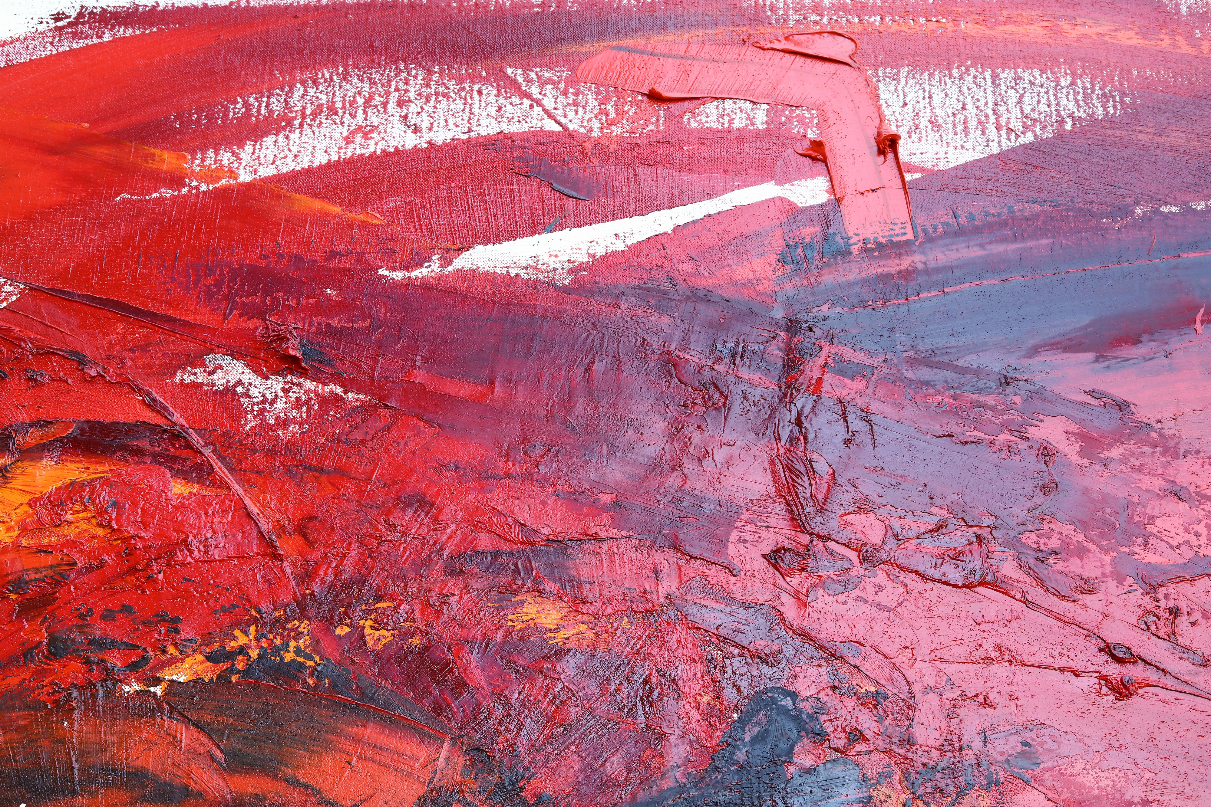 Grande dipinto astratto contemporaneo con toni di colore rosso. 220 x 195 cm in vendita 4