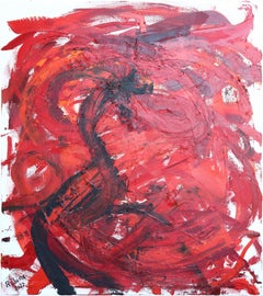 Large Contemporary Abstract Painting in Red Color Tones. 220 x 195 cm