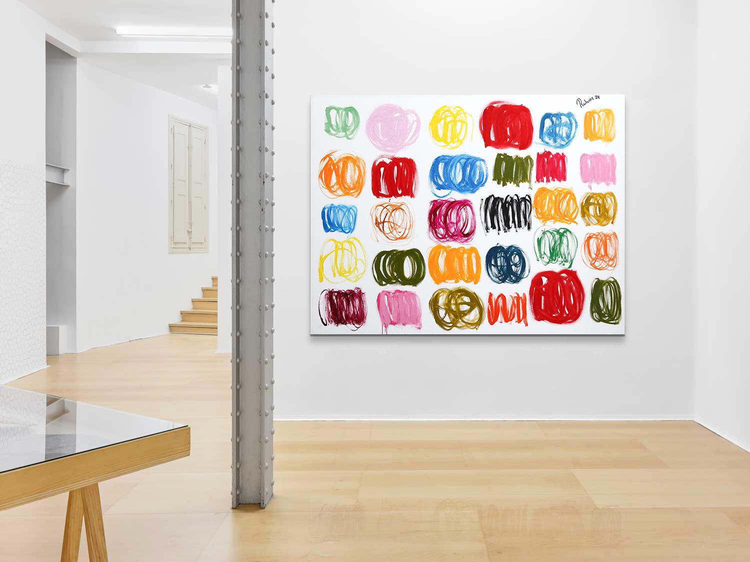 Pittura a olio astratta colorata contemporanea di grandi dimensioni. 160 x 210 cm - Painting di Rubins J. Spaans