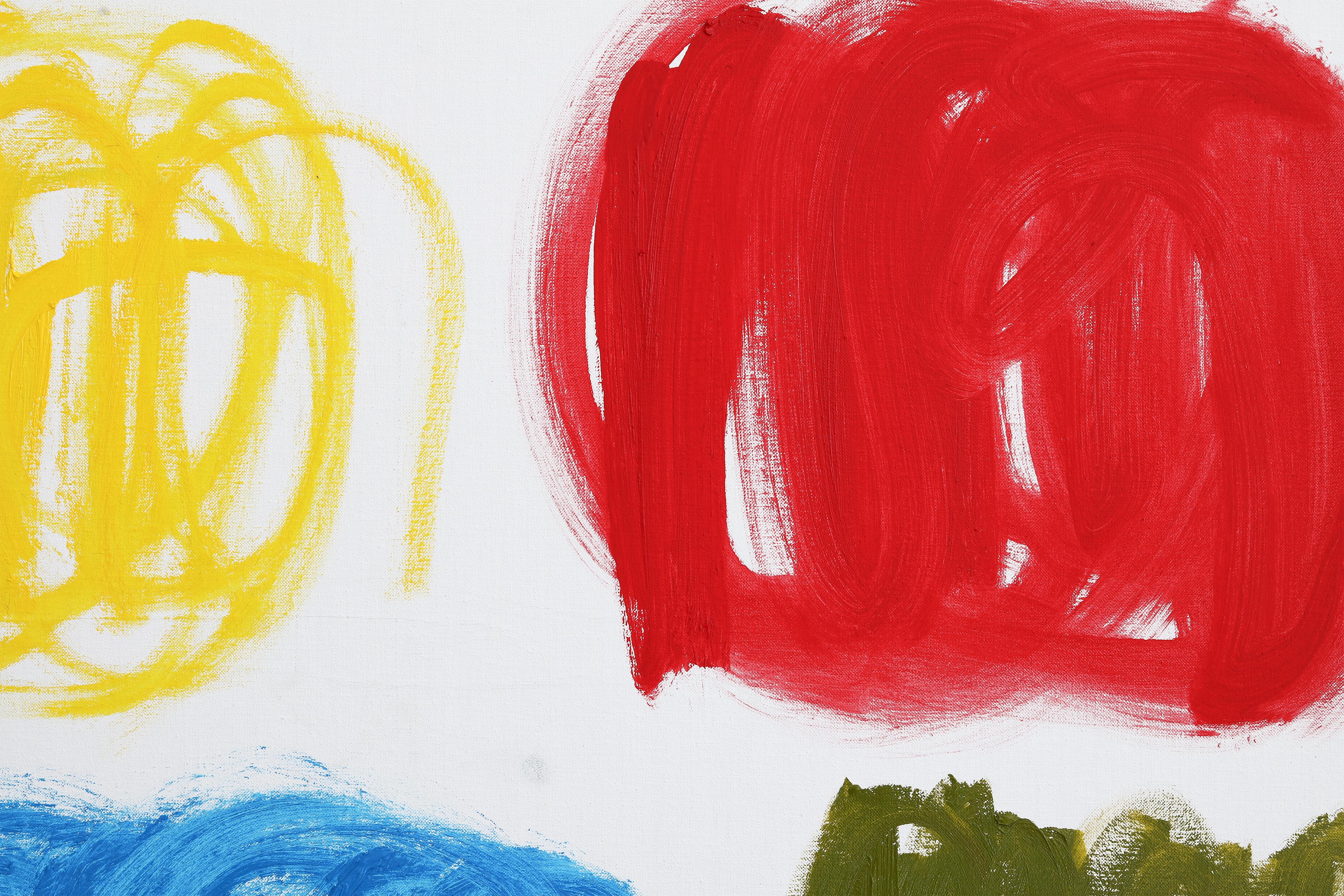 Questo grande dipinto astratto a olio è opera dell'artista contemporaneo e insegnante d'arte olandese Rubins J. Spaans. Un dipinto a olio unico su tela di lino belga della migliore qualità. Il dipinto è uno studio sul colore che riporta lo