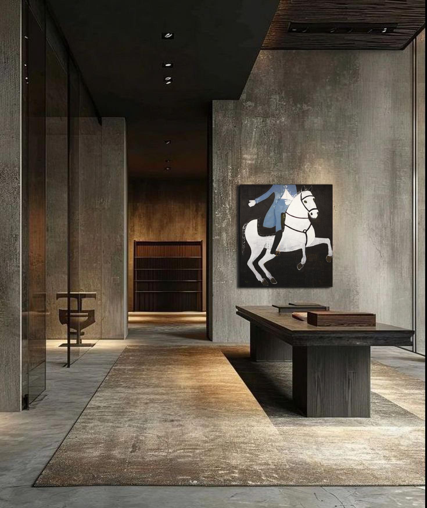 Gran cuadro al óleo ecuestre contemporáneo. Caballo Pintura 200 x 180 cm - Painting Contemporáneo de Rubins J. Spaans
