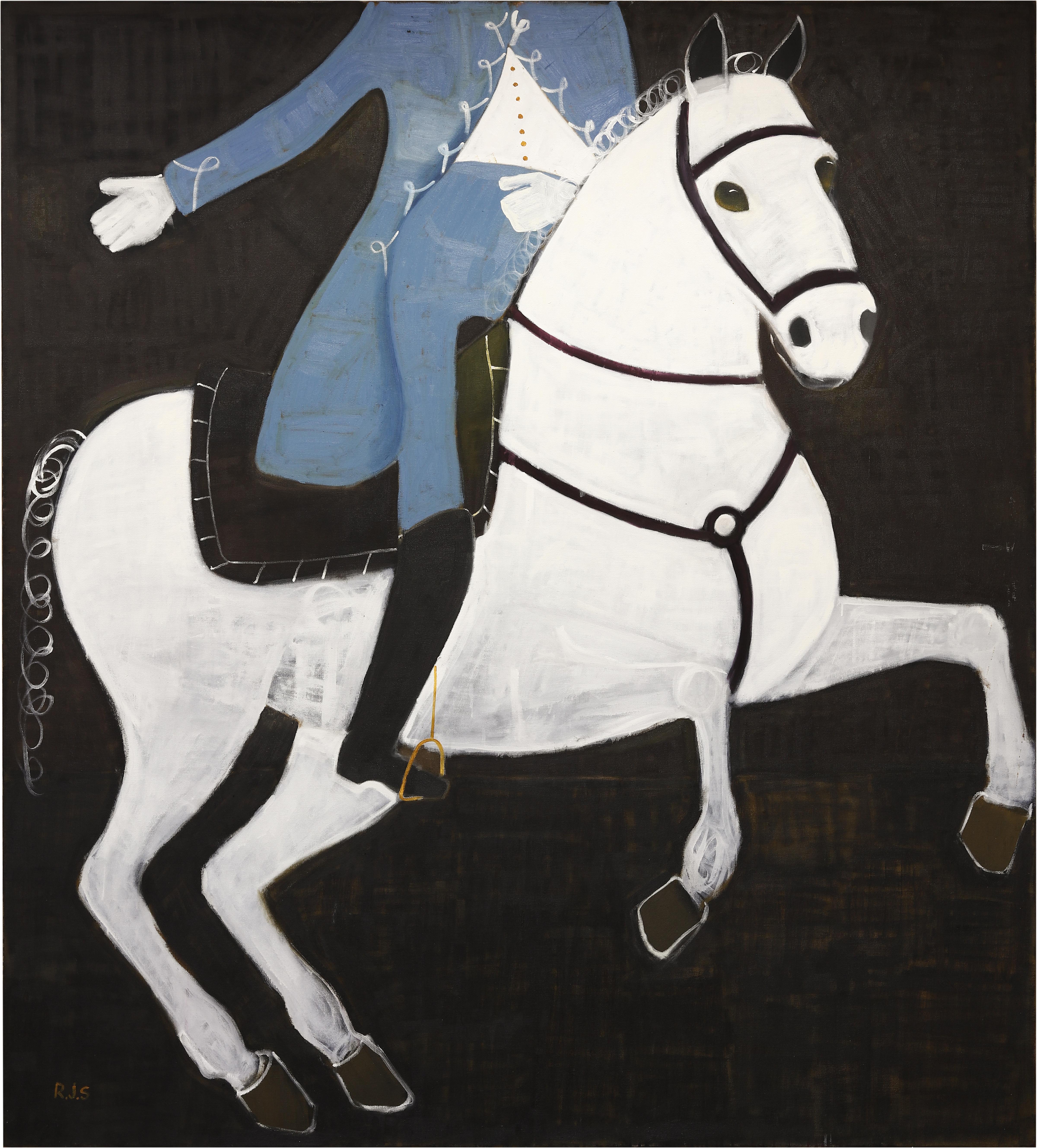 Grande peinture à l'huile équestre contemporaine. Peinture de cheval 200 x 180 cm