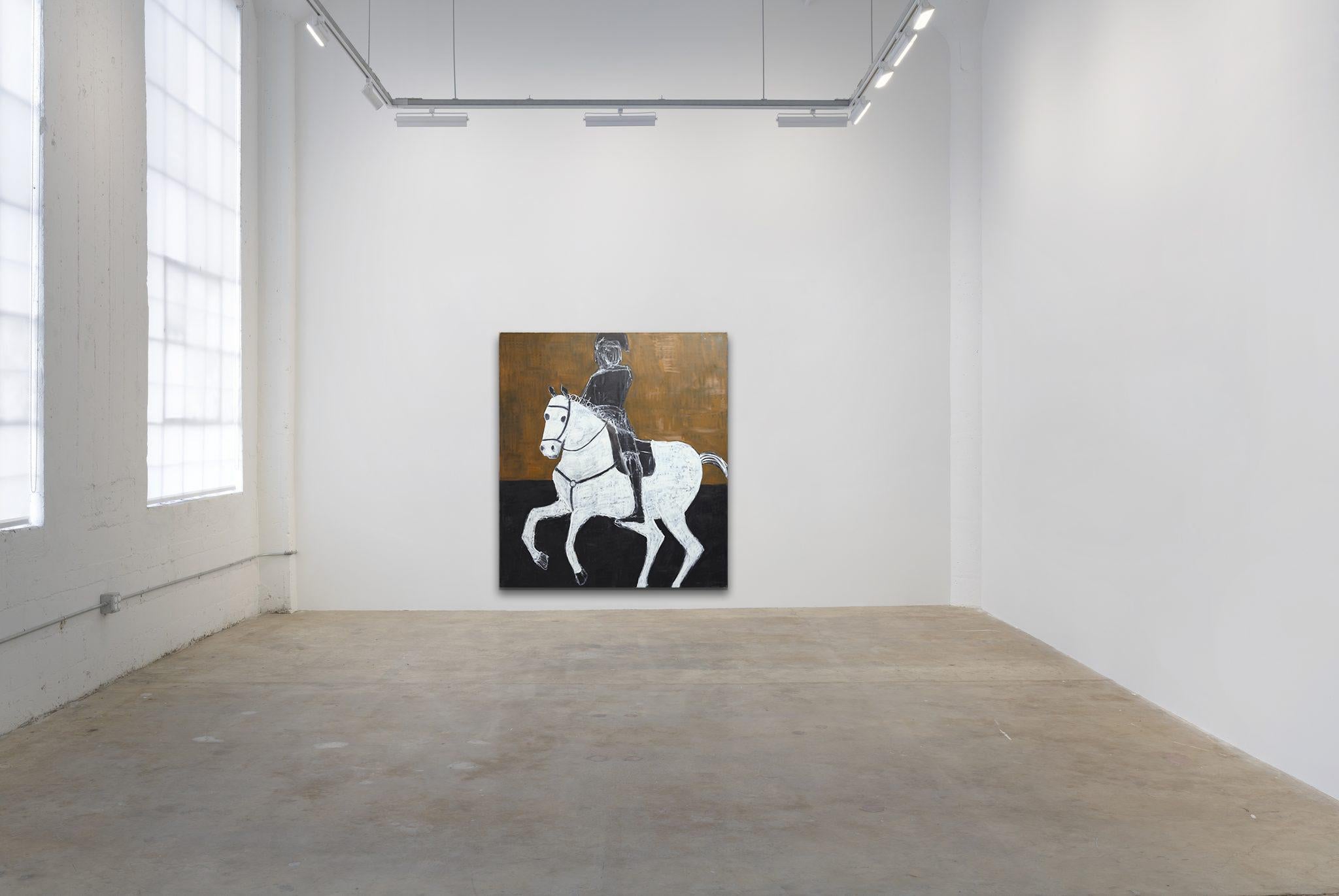 Pittura a olio equestre contemporanea di grandi dimensioni. Pittura di cavalli su tela grezza - Painting di Rubins J. Spaans