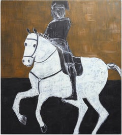 Gran cuadro al óleo ecuestre contemporáneo. Pintura de caballos sobre lienzo sin imprimar