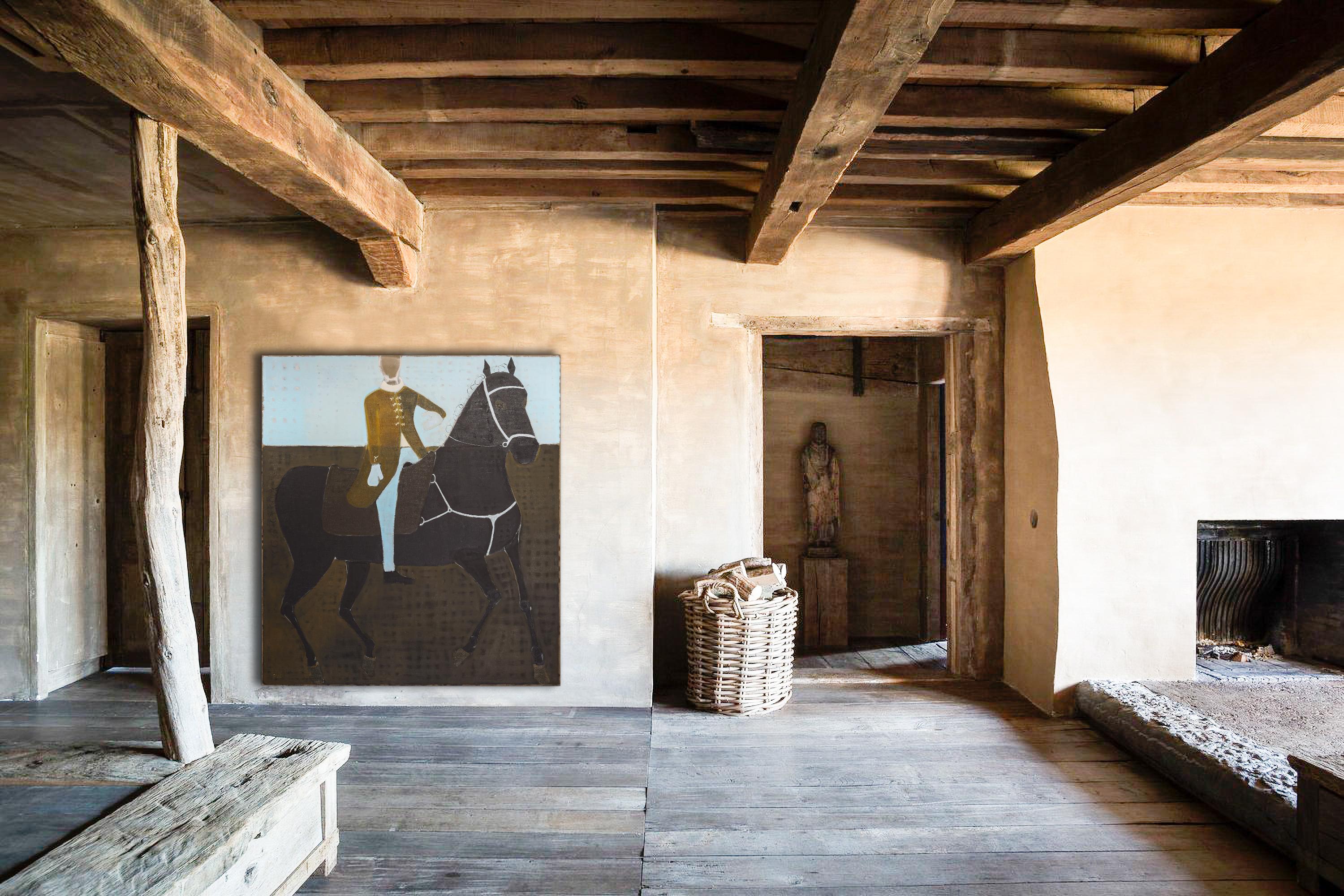 Großes zeitgenössisches Reiterporträt. Pferd Ölgemälde 200 x 180 cm (Zeitgenössisch), Painting, von Rubins J. Spaans