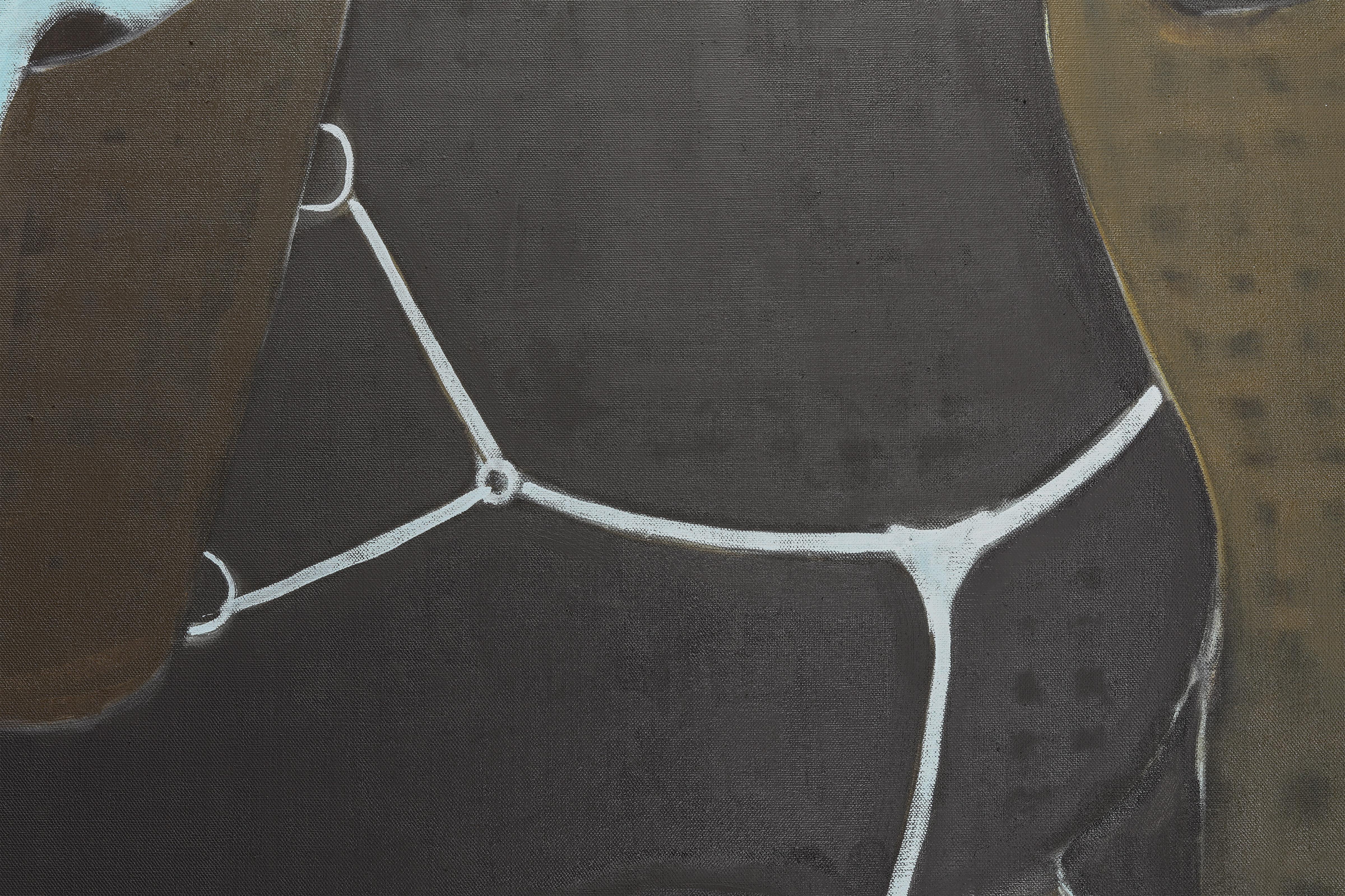 Großes zeitgenössisches Reiterporträt. Pferd Ölgemälde 200 x 180 cm (Schwarz), Figurative Painting, von Rubins J. Spaans