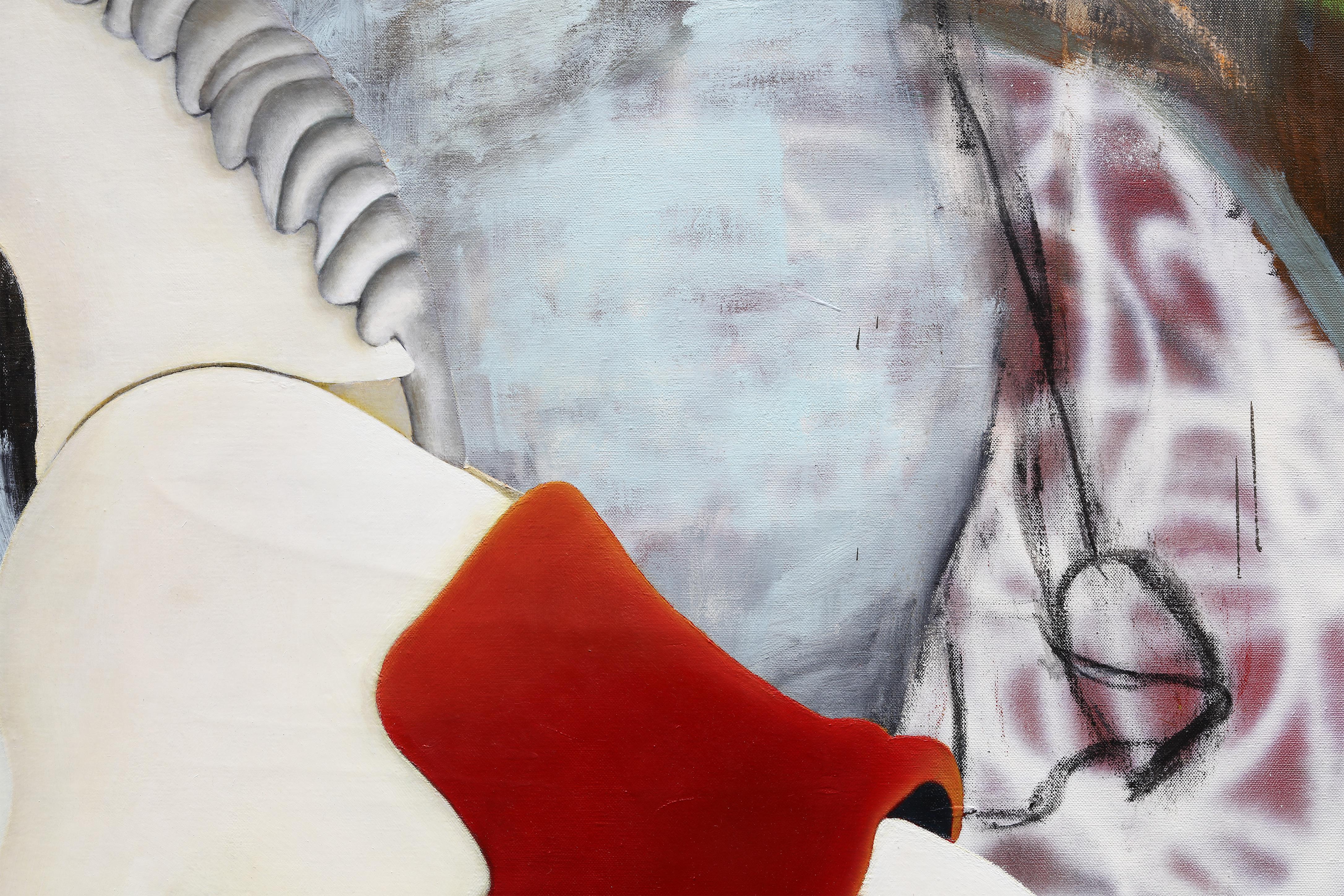 Pittura ad olio figurativa di grandi dimensioni. Pittura di cavalli su tela di lino 220 x 180 cm 1