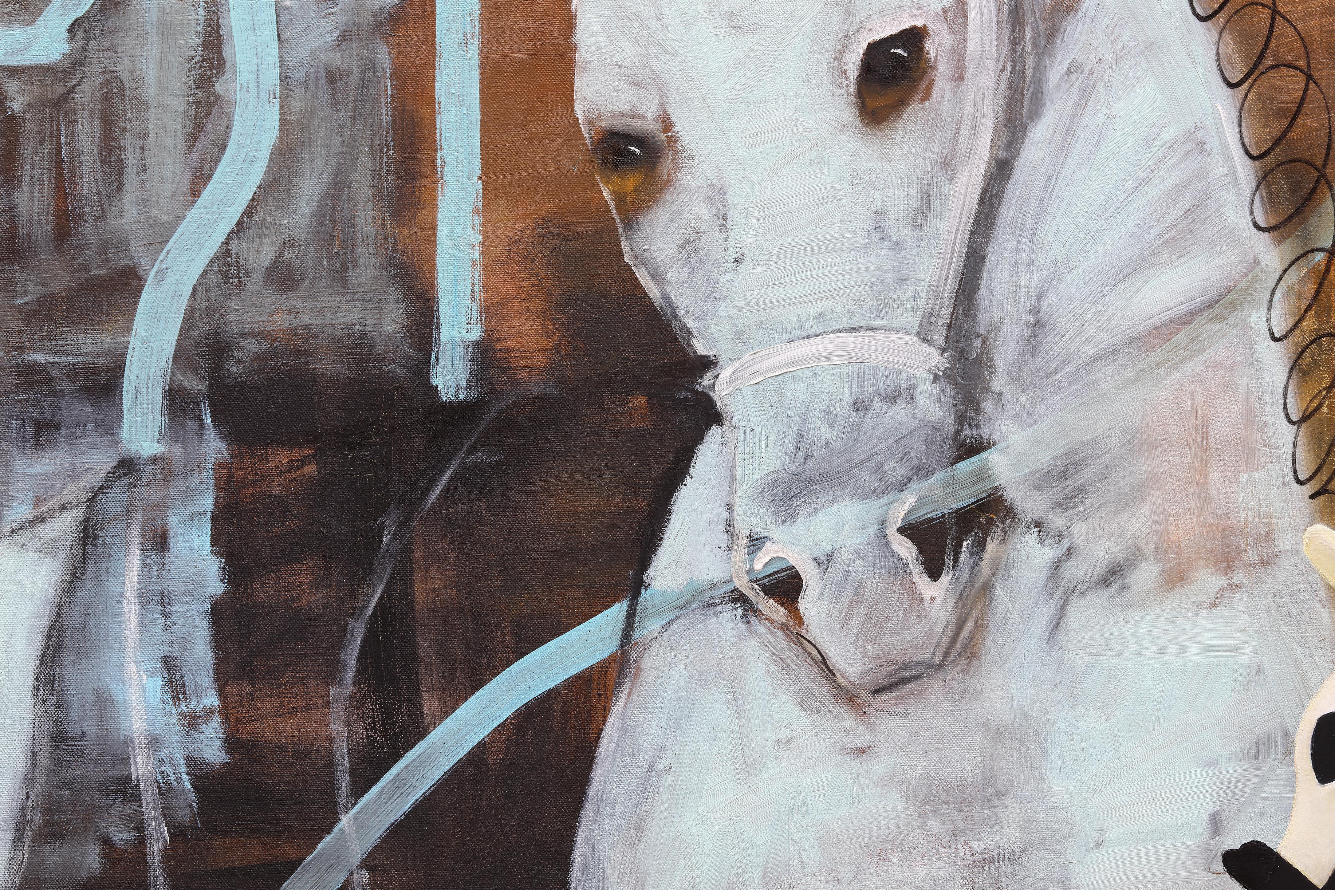 Pittura ad olio figurativa di grandi dimensioni. Pittura di cavalli su tela di lino 220 x 180 cm 2