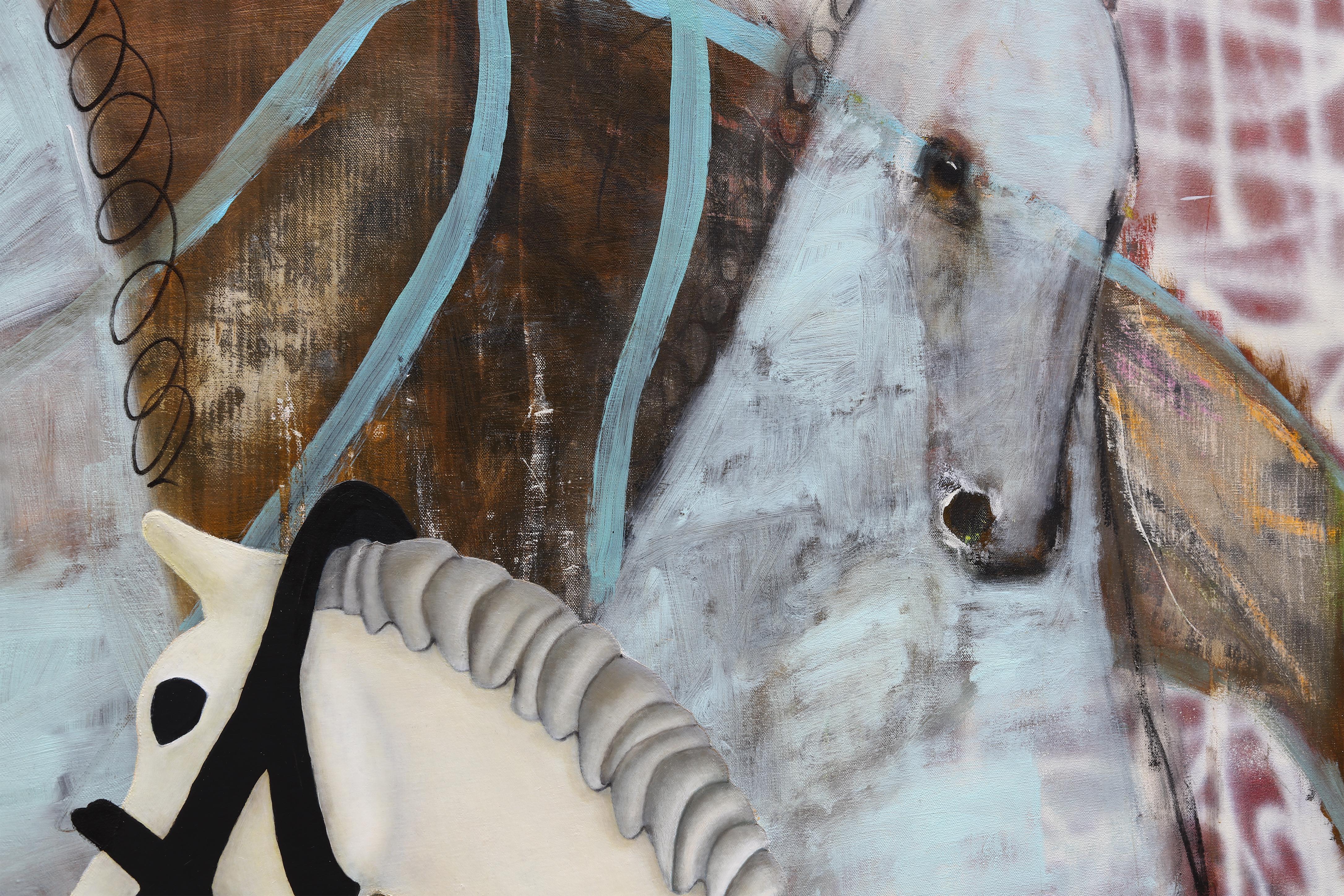 Pittura ad olio figurativa di grandi dimensioni. Pittura di cavalli su tela di lino 220 x 180 cm 3