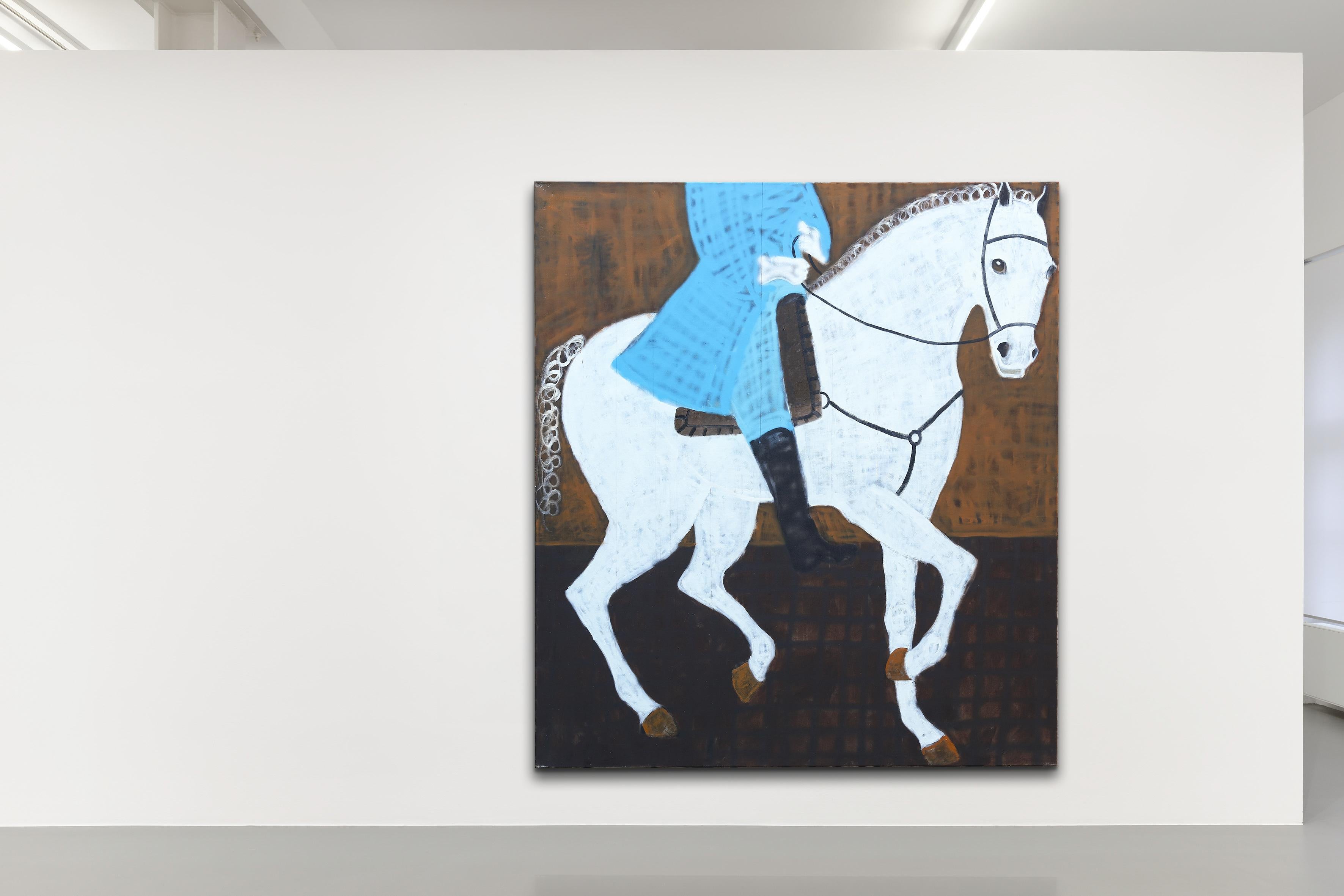 Pittura a olio su cavallo di grandi dimensioni. Quadro equestre su tela grezza 190 x 170 cm - Painting di Rubins J. Spaans
