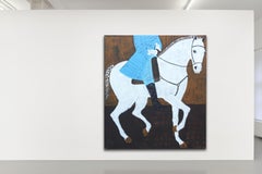 Großes Ölgemälde eines Pferdes. Reitergemälde auf unbedruckter Leinwand 190 x 170 cm