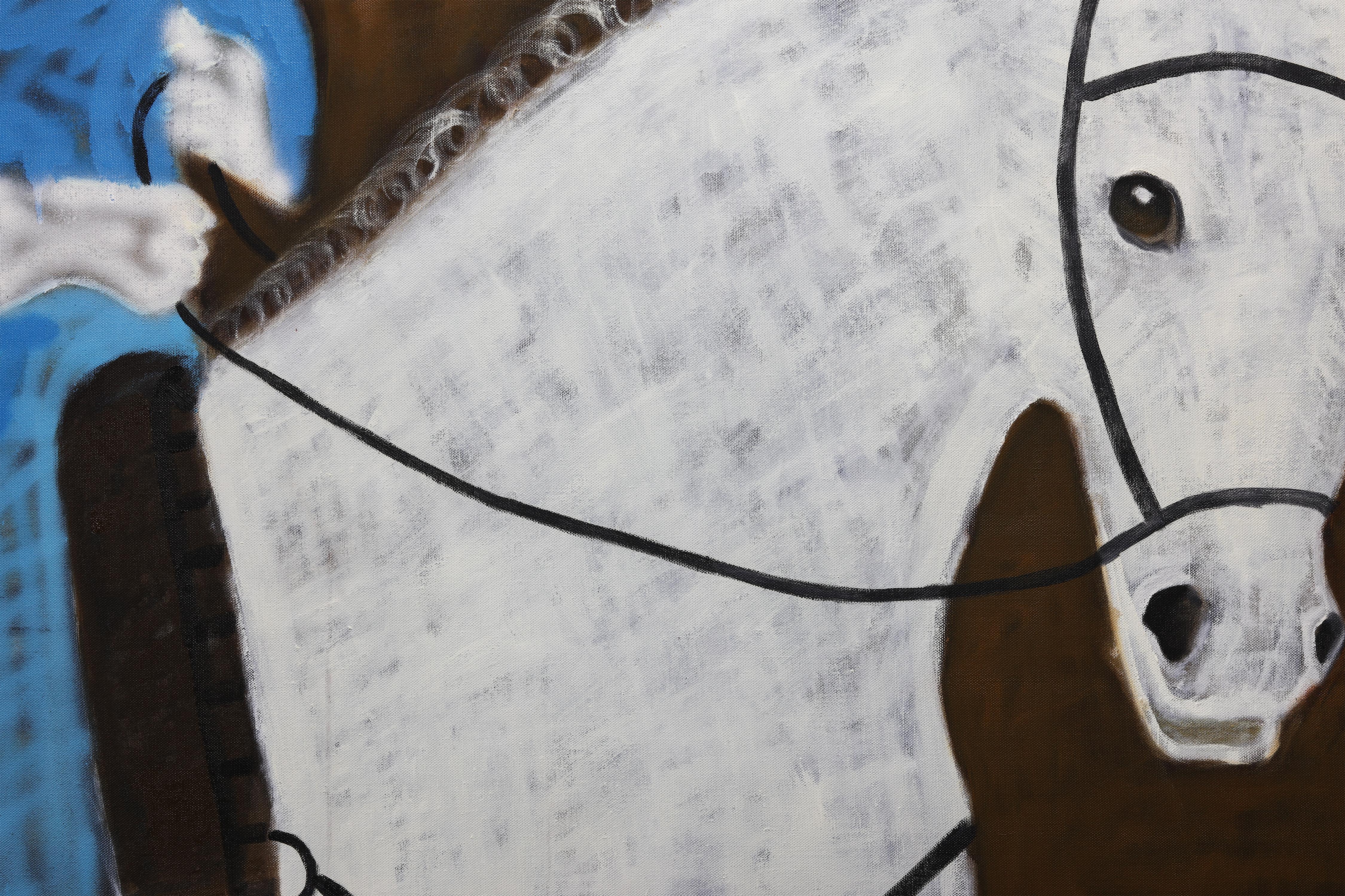Pittura a olio su cavallo di grandi dimensioni. Quadro equestre su tela grezza 190 x 170 cm - Painting Contemporaneo di Rubins J. Spaans