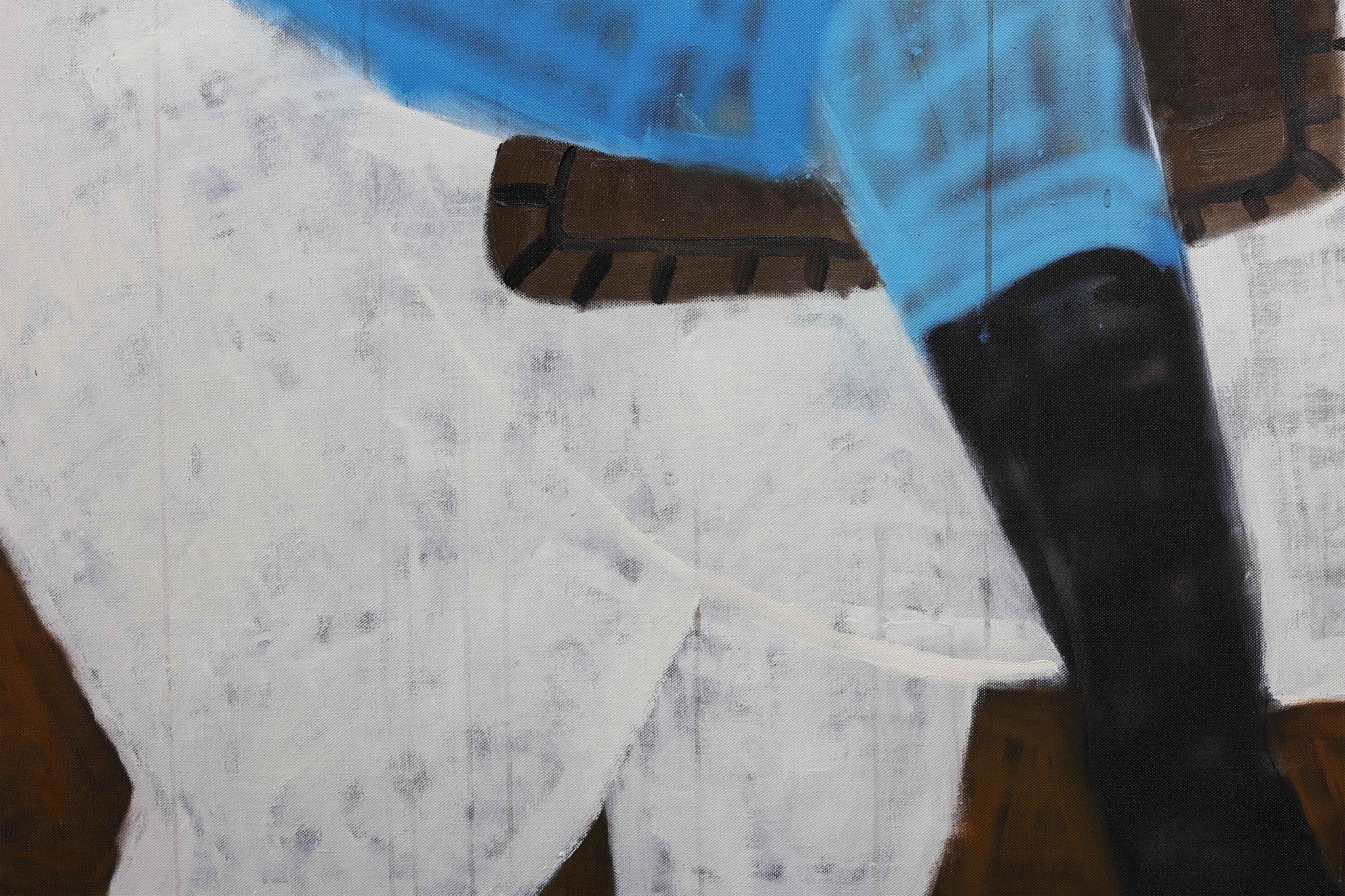Pittura a olio su cavallo di grandi dimensioni. Quadro equestre su tela grezza 190 x 170 cm - Figurative Painting Nero di Rubins J. Spaans