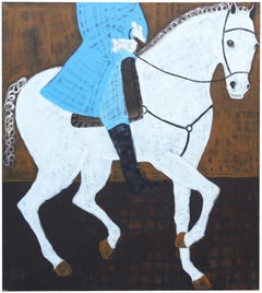 Pittura a olio su cavallo di grandi dimensioni. Quadro equestre su tela grezza 190 x 170 cm