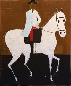 Large Contemporary Horse Oil Painting. Man on horseback, 220 x 180 cm
