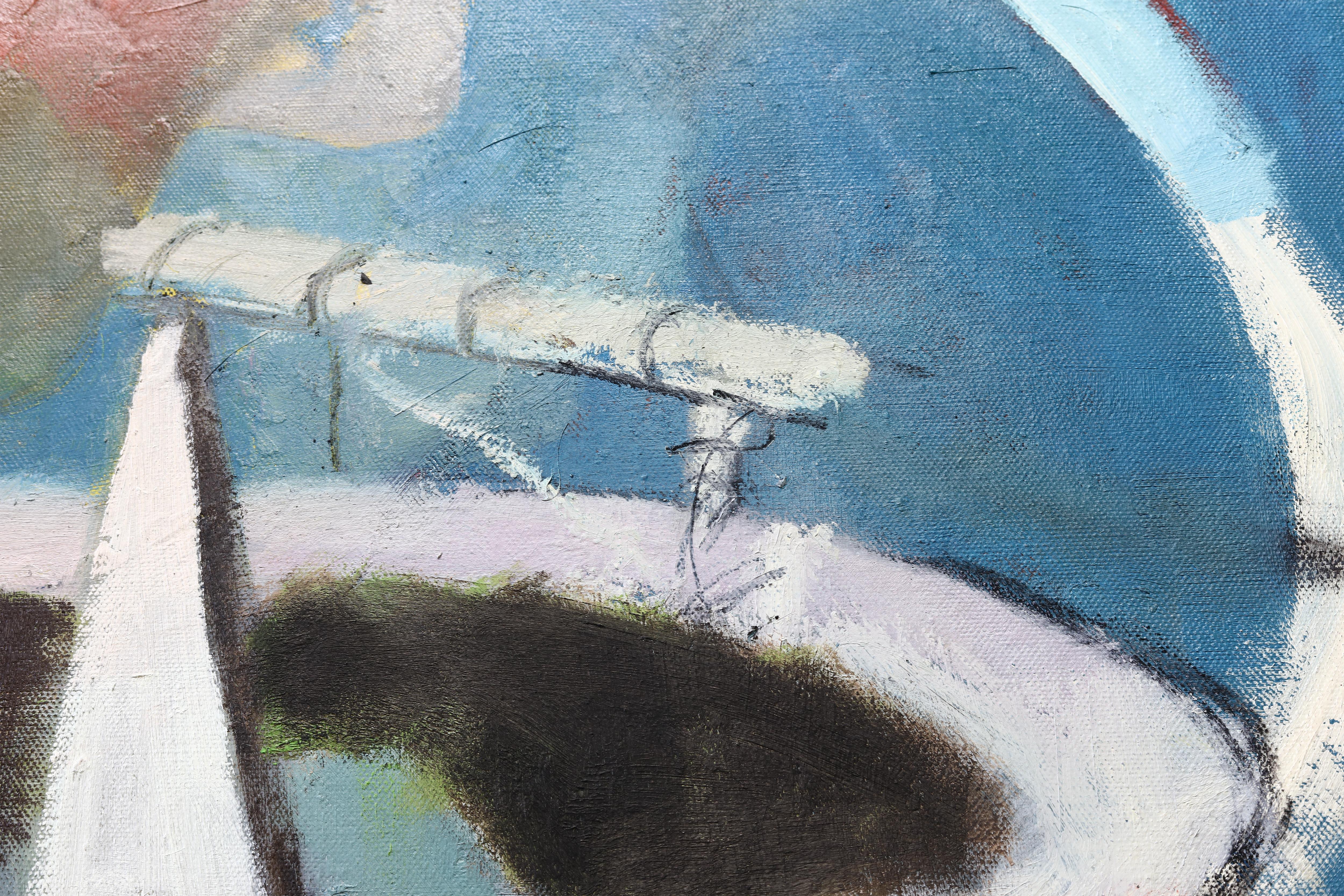 Pittura ad olio figurativa di grandi dimensioni. Grande dipinto con toni blu 220 x 180 cm 6