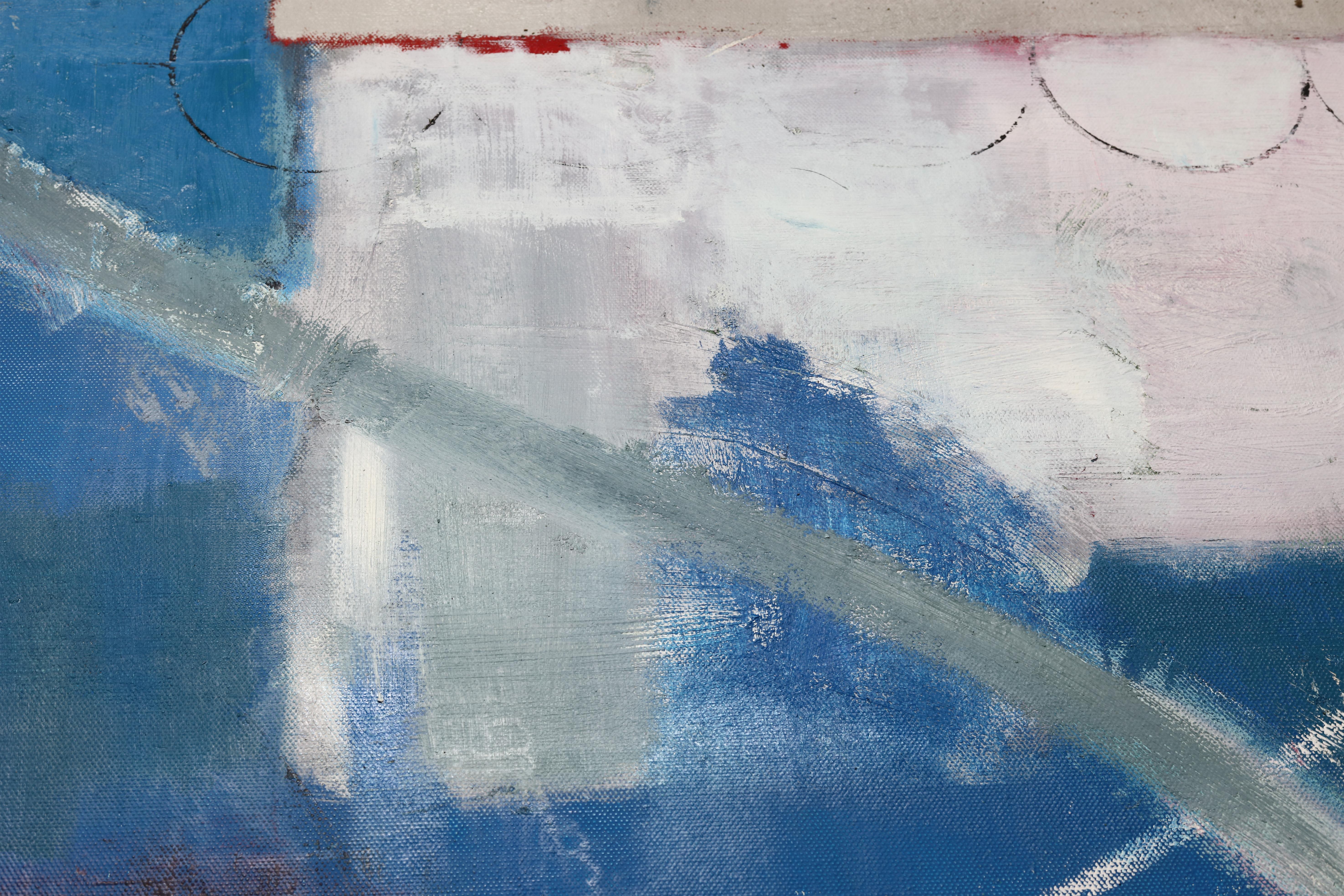 Pittura ad olio figurativa di grandi dimensioni. Grande dipinto con toni blu 220 x 180 cm 8