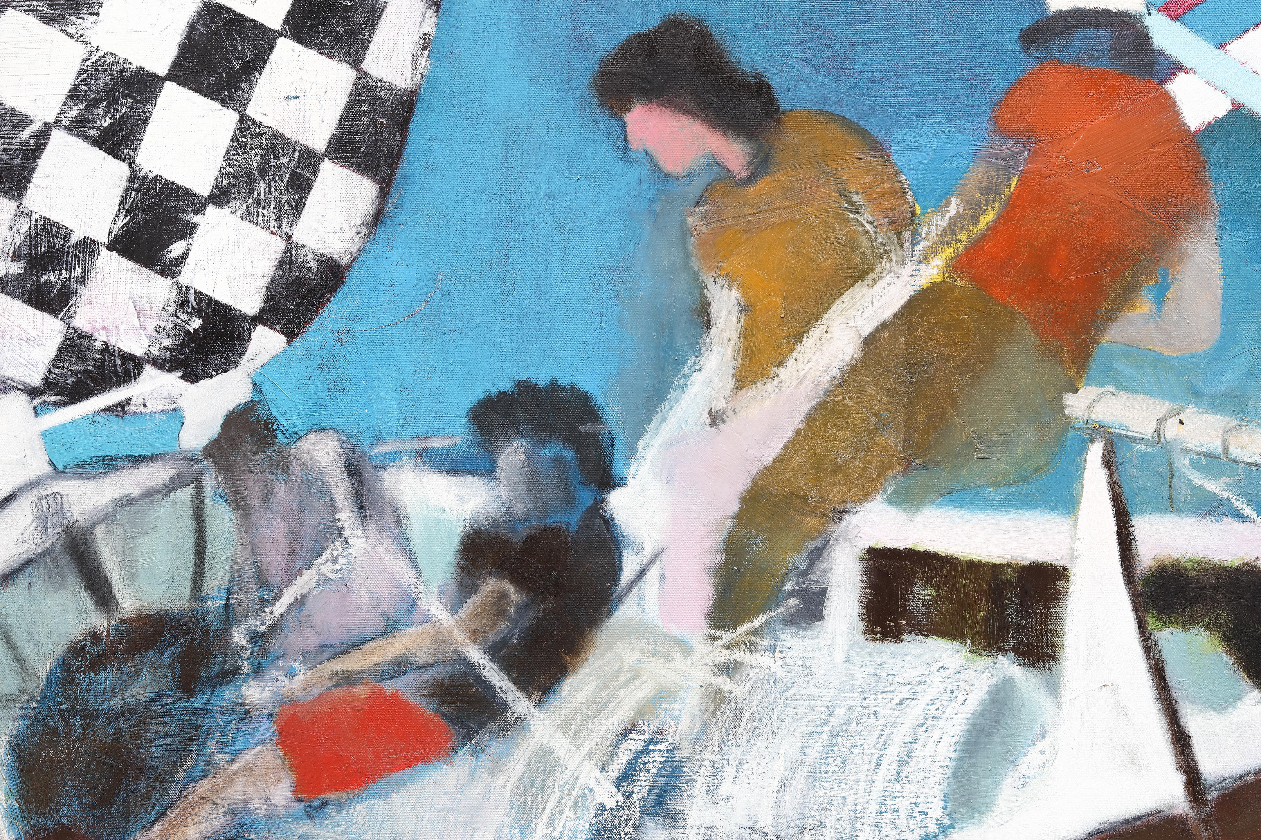 Pittura ad olio figurativa di grandi dimensioni. Grande dipinto con toni blu 220 x 180 cm - Figurative Painting Blu di Rubins J. Spaans
