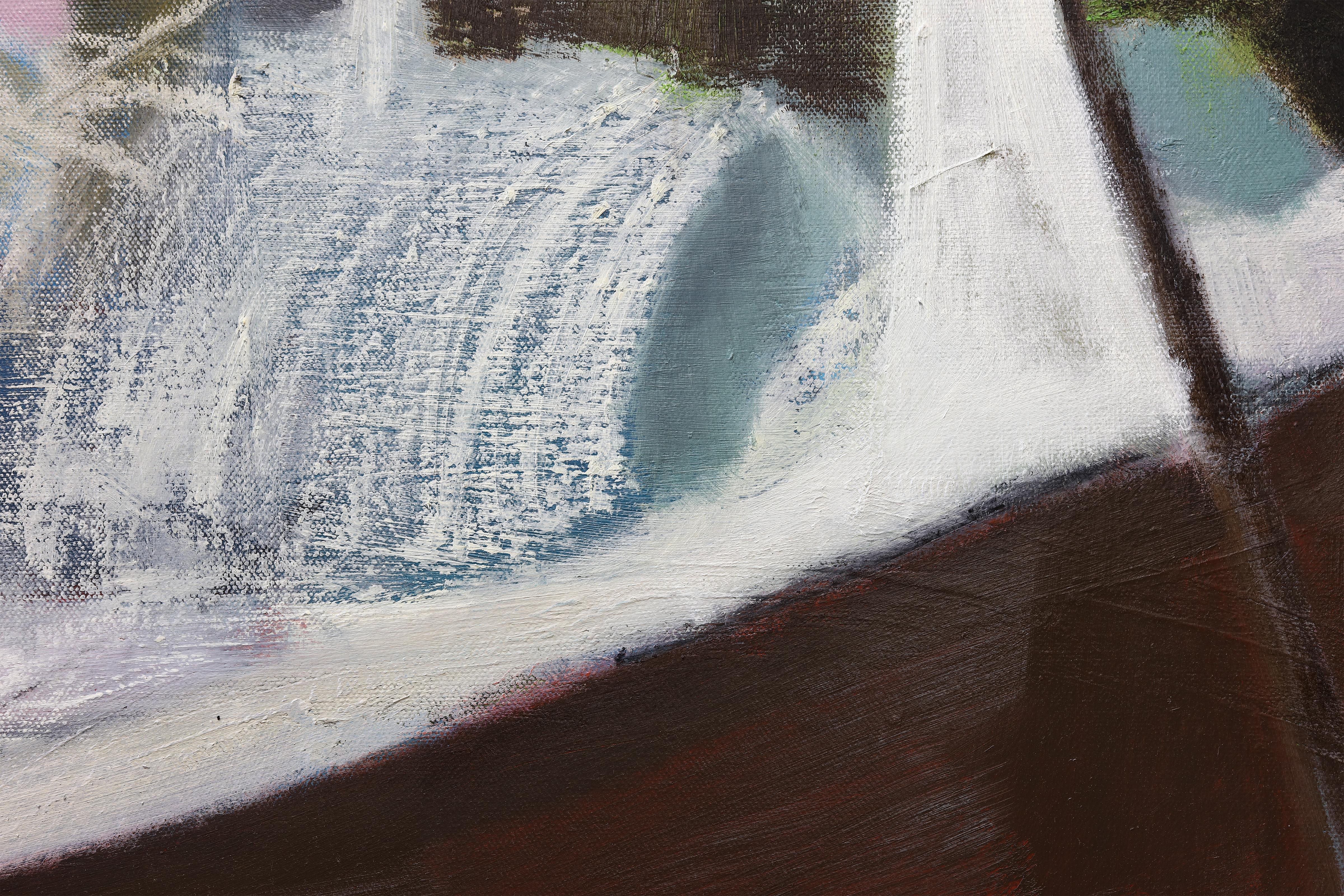 Pittura ad olio figurativa di grandi dimensioni. Grande dipinto con toni blu 220 x 180 cm 2