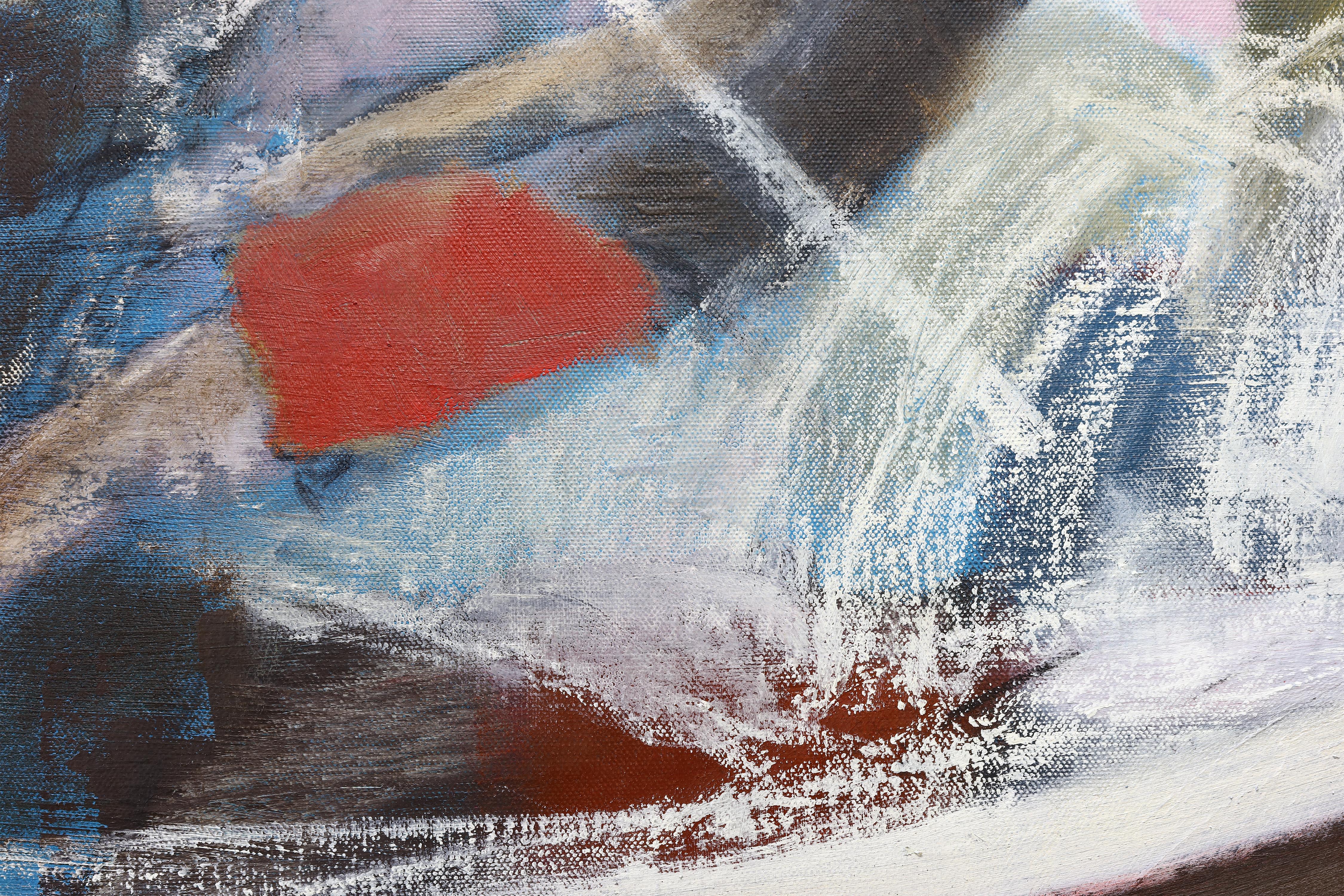 Pittura ad olio figurativa di grandi dimensioni. Grande dipinto con toni blu 220 x 180 cm 3