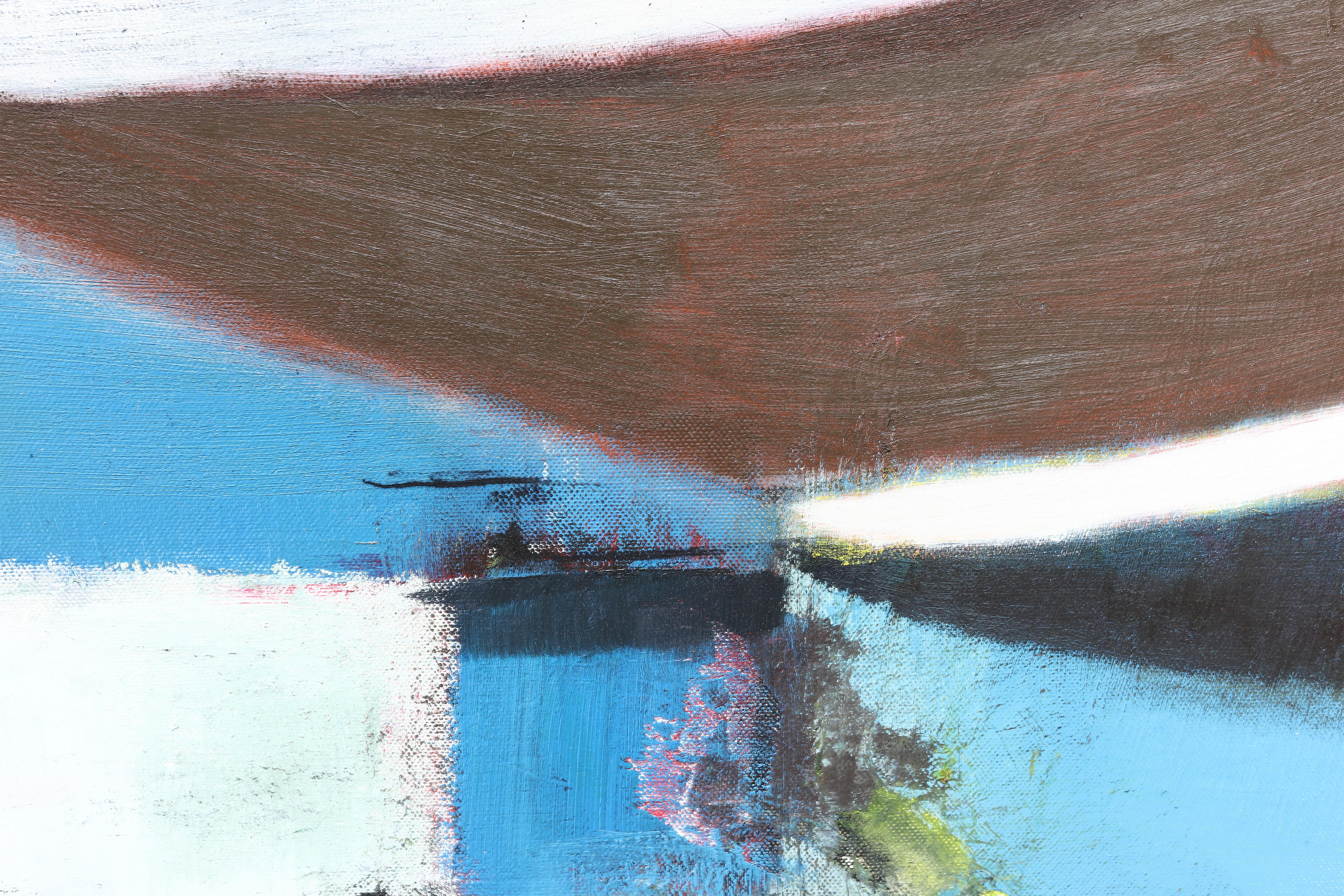 Pittura ad olio figurativa di grandi dimensioni. Grande dipinto con toni blu 220 x 180 cm 4
