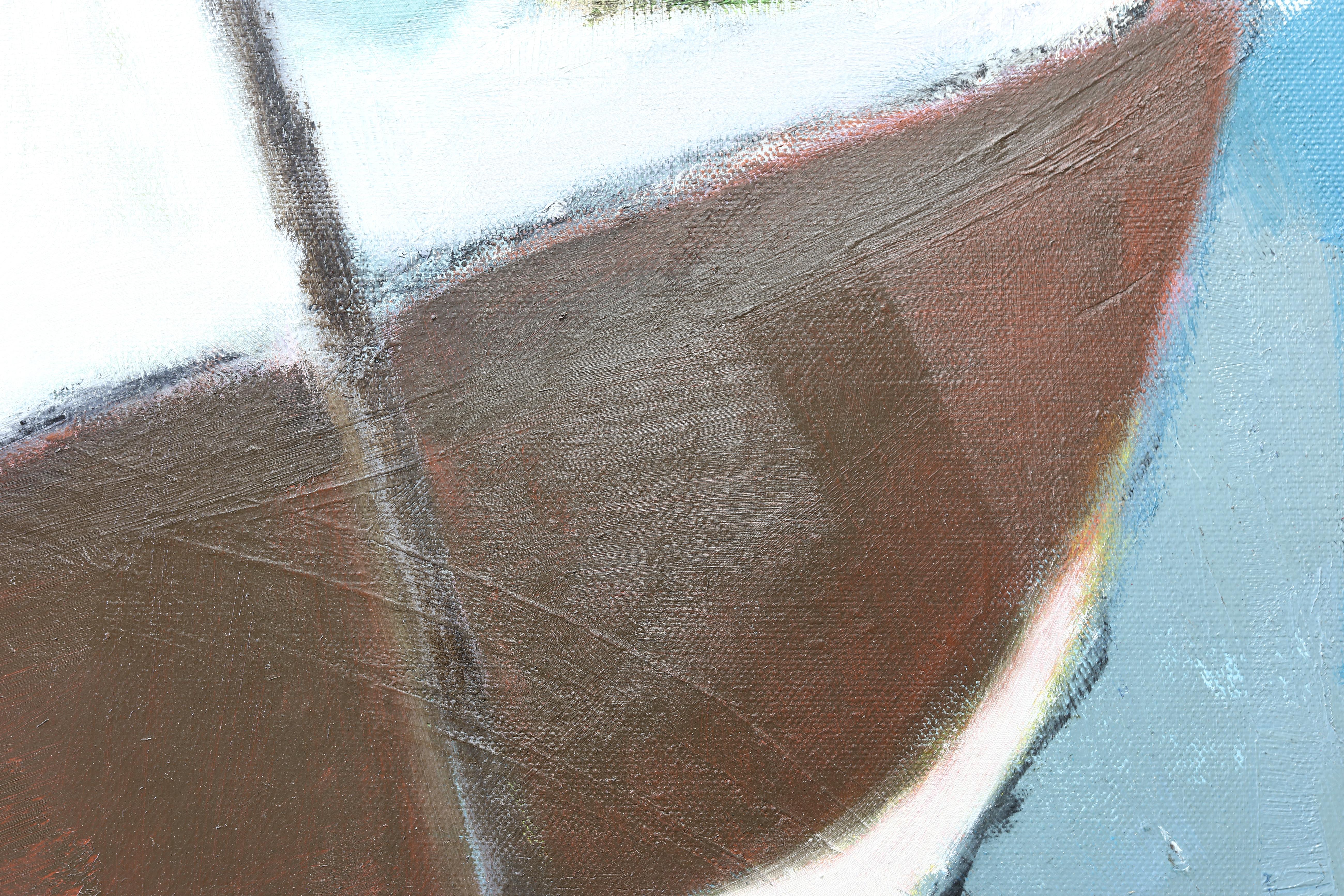 Pittura ad olio figurativa di grandi dimensioni. Grande dipinto con toni blu 220 x 180 cm 5