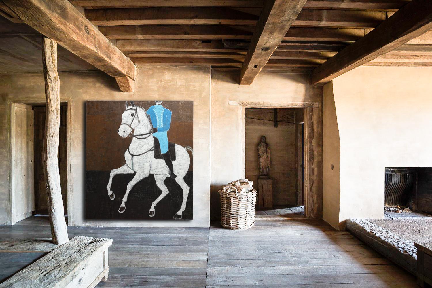 Pittura a olio su cavallo di grandi dimensioni. Pittura a olio equestre contemporanea. 200 x 180 cm - Painting di Rubins J. Spaans