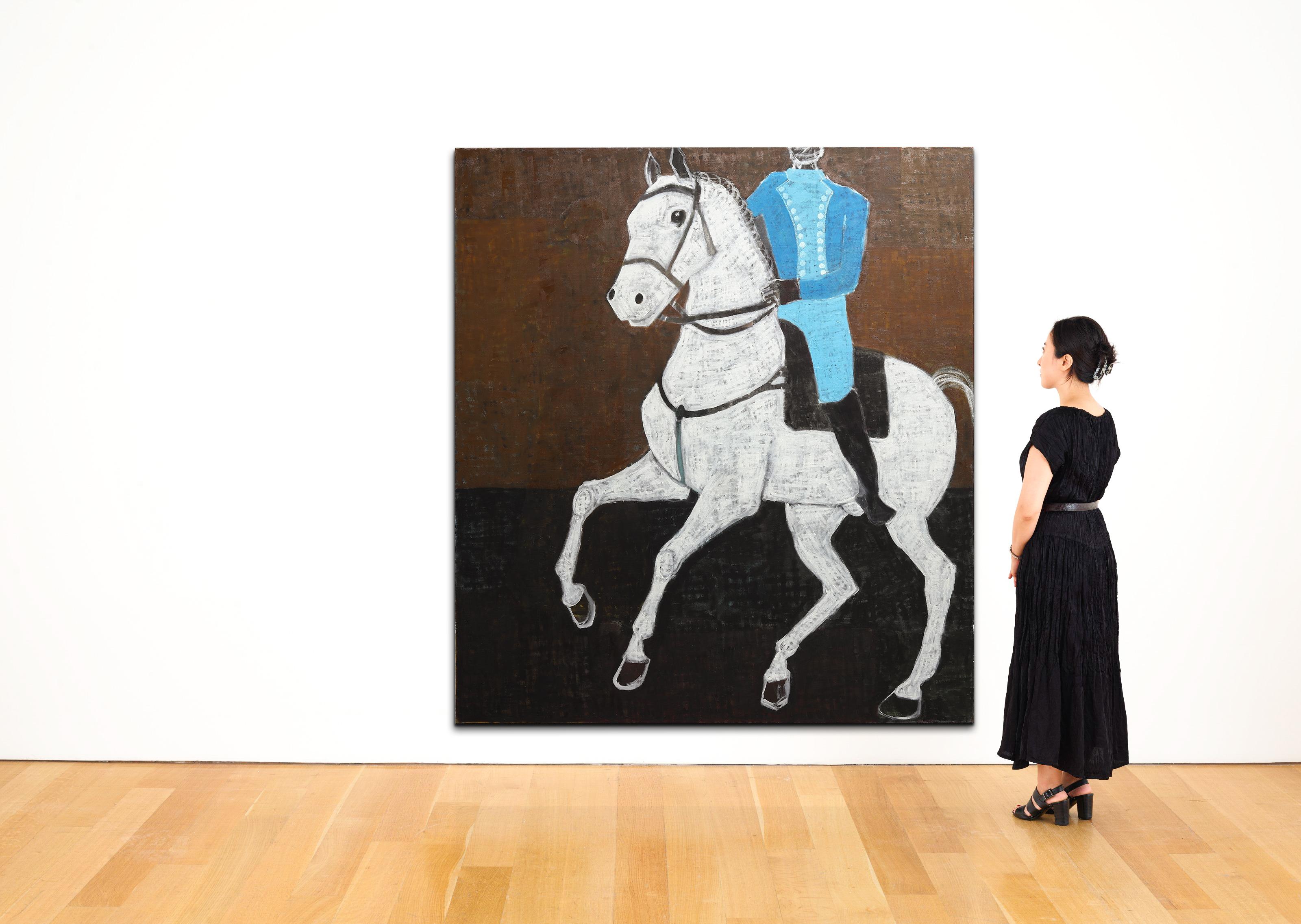 Pittura a olio su cavallo di grandi dimensioni. Pittura a olio equestre contemporanea. 200 x 180 cm - Painting Contemporaneo di Rubins J. Spaans