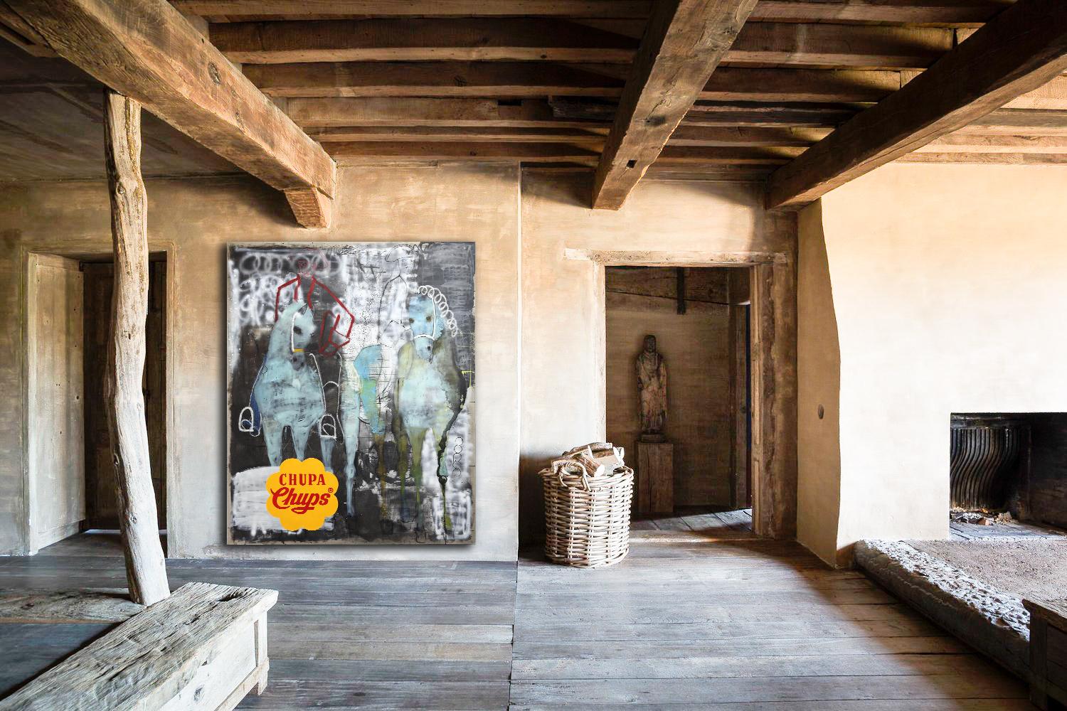 Pintura al óleo de caballos grandes. Pintura al óleo ecuestre contemporánea 220 x 180 cm - Painting de Rubins J. Spaans