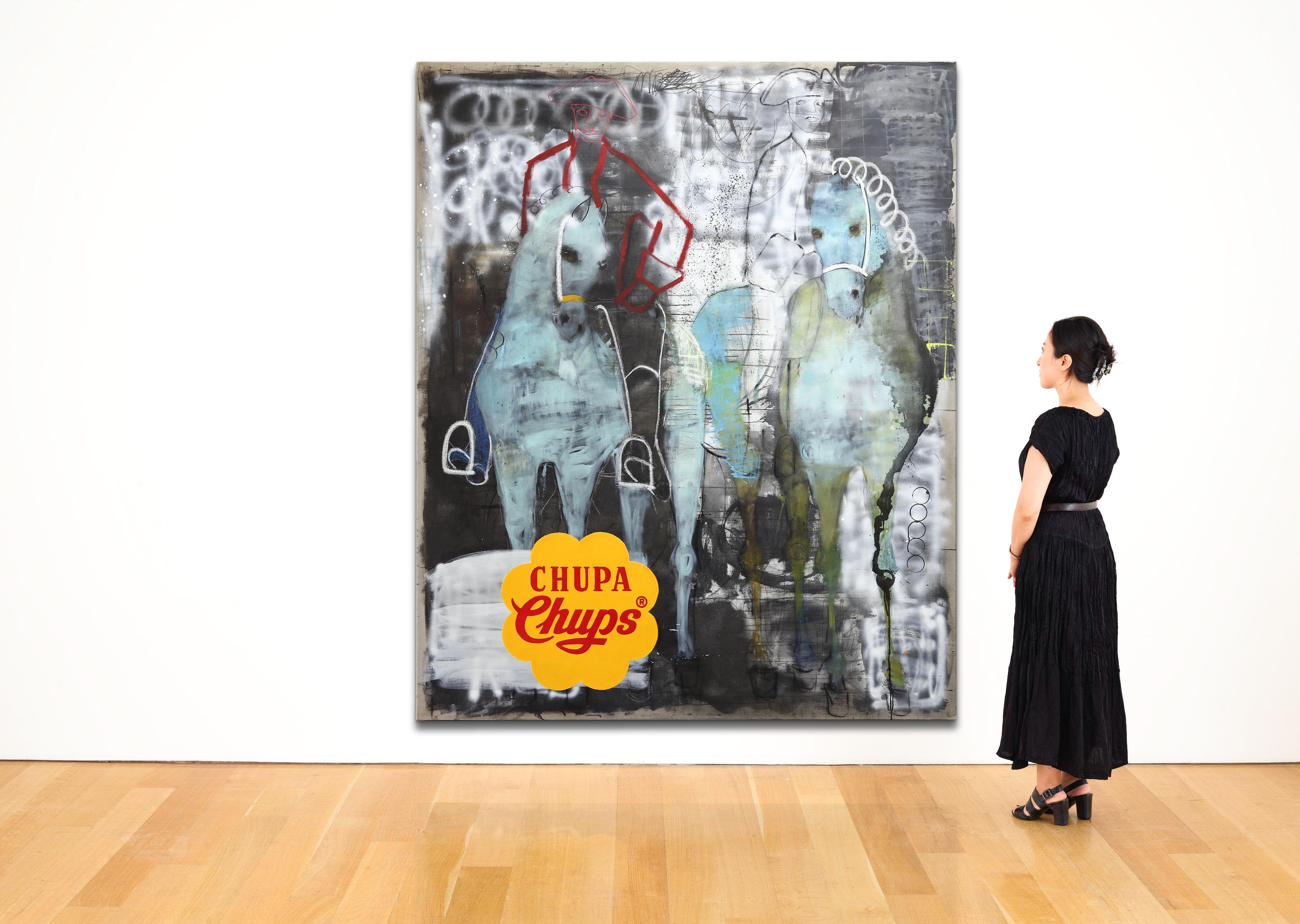 Pintura al óleo de caballos grandes. Pintura al óleo ecuestre contemporánea 220 x 180 cm - Painting Contemporáneo de Rubins J. Spaans