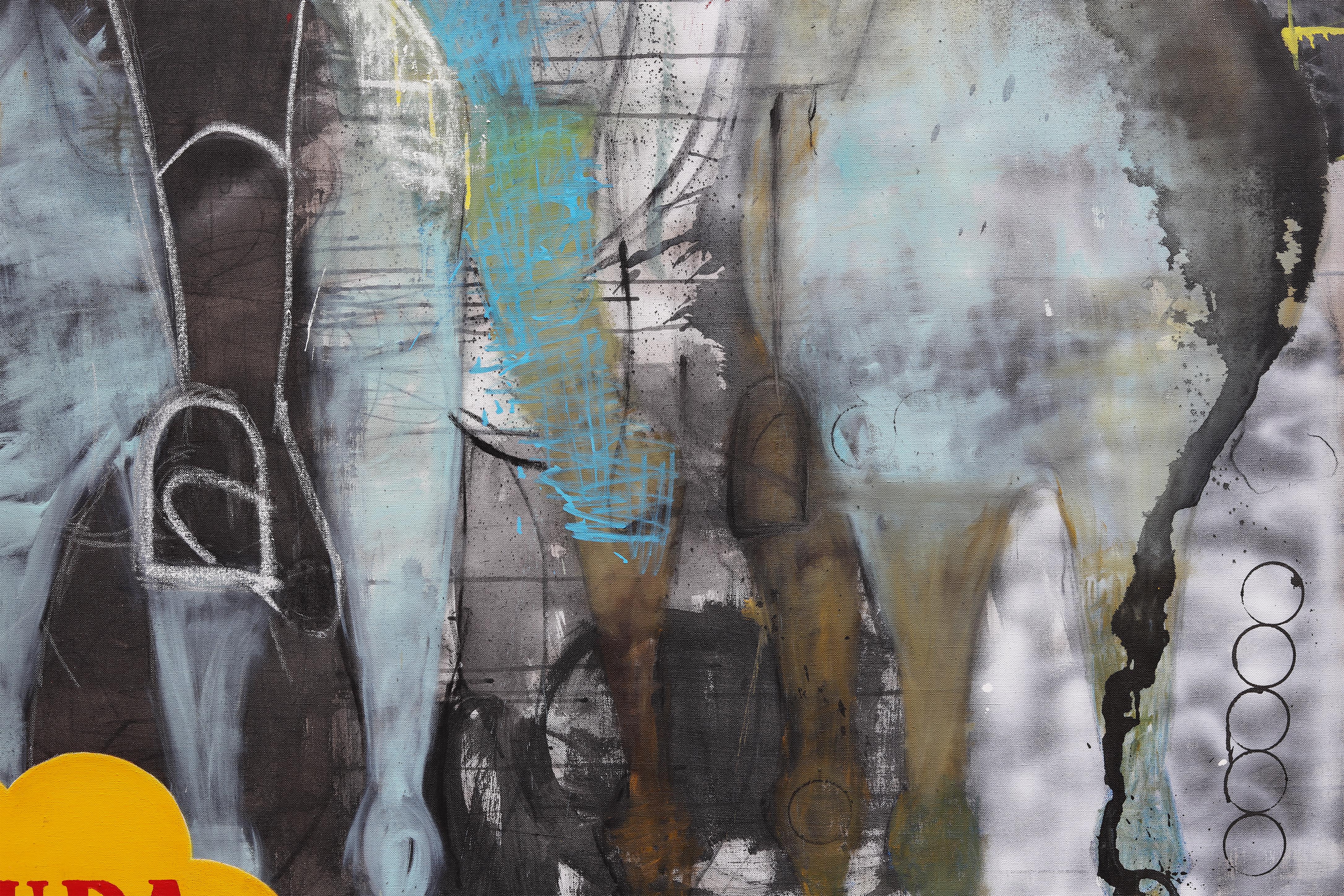 Pintura al óleo de caballos grandes. Pintura al óleo ecuestre contemporánea 220 x 180 cm en venta 2