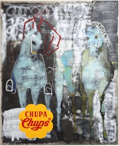 Pintura al óleo de caballos grandes. Pintura al óleo ecuestre contemporánea 220 x 180 cm