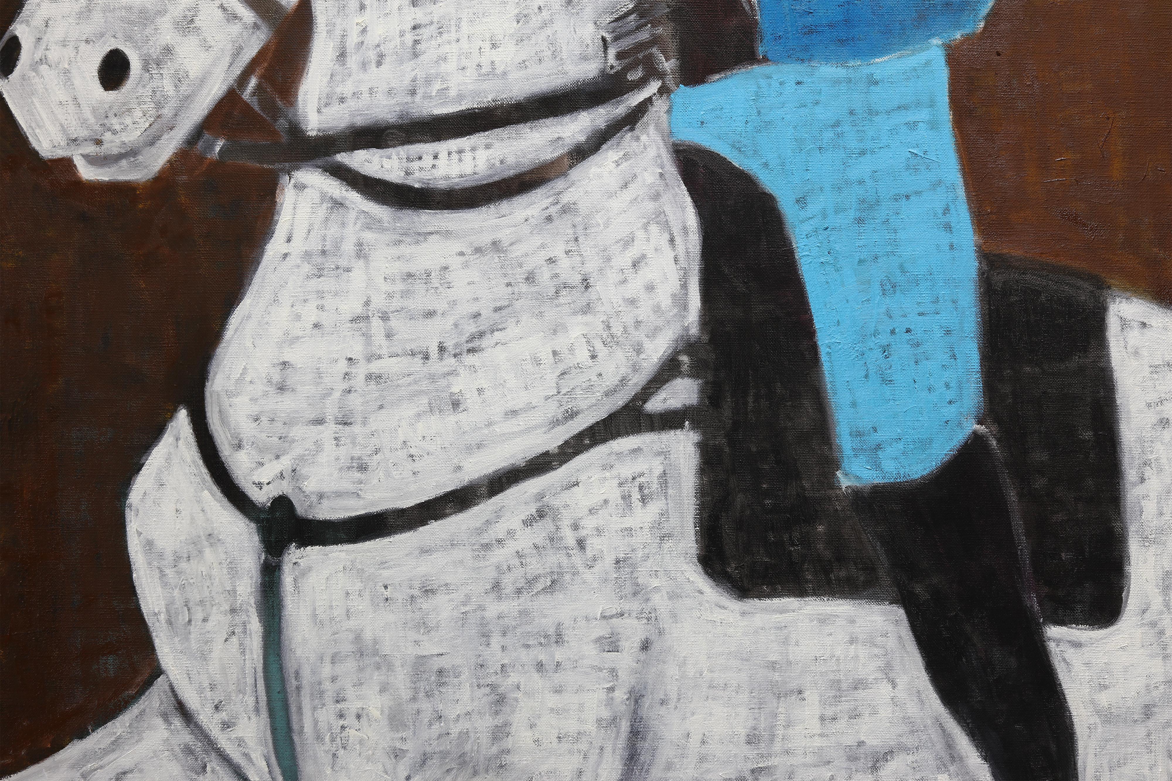 Pittura a olio su cavallo di grandi dimensioni. Pittura a olio equestre contemporanea. 200 x 180 cm - Figurative Painting Nero di Rubins J. Spaans