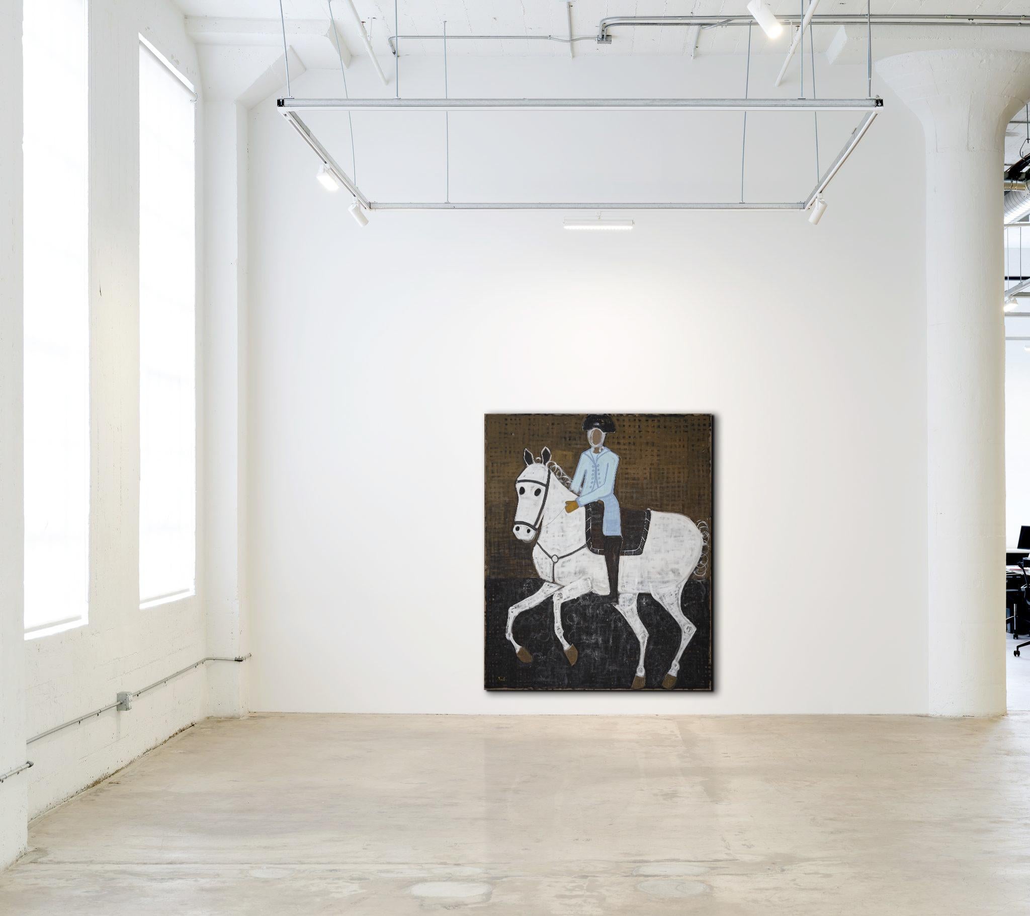 Große Pferdemalerei. Zeitgenössisches Pferde-Ölgemälde. 220 x 180 cm (Schwarz), Figurative Painting, von Rubins J. Spaans