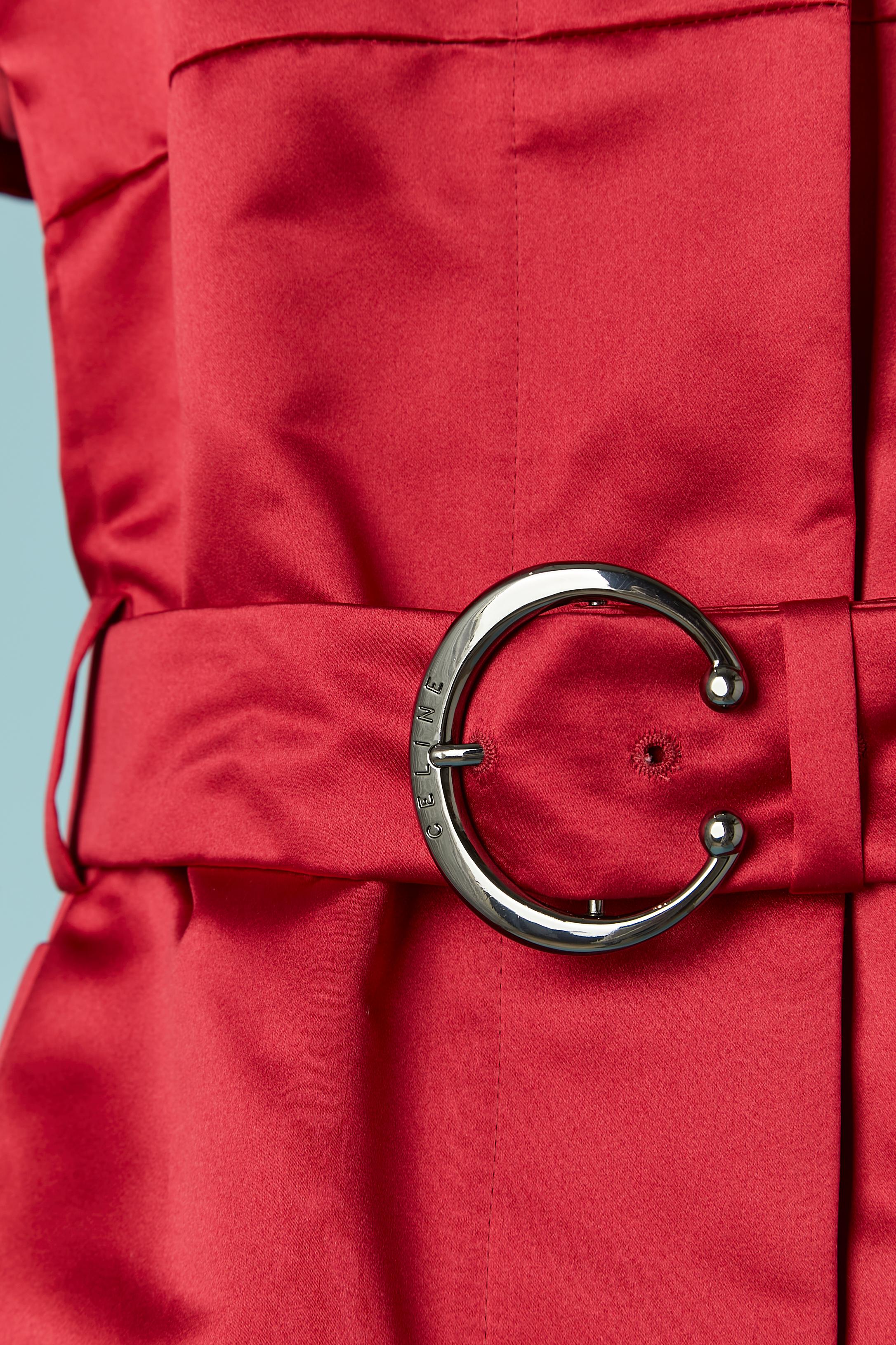 Red Rubis red satin trench-coat CELINE For Sale
