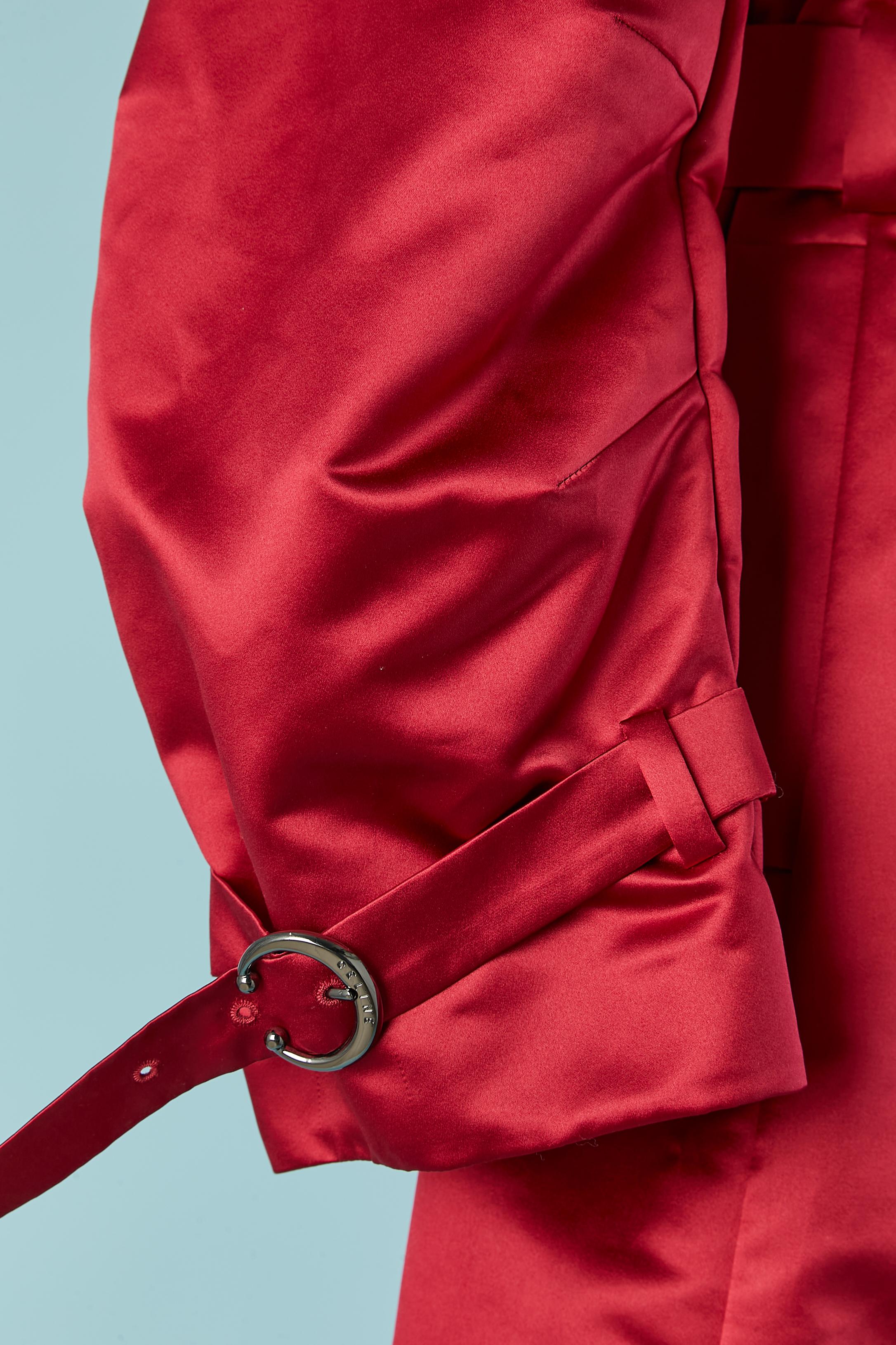 Women's Rubis red satin trench-coat CELINE For Sale